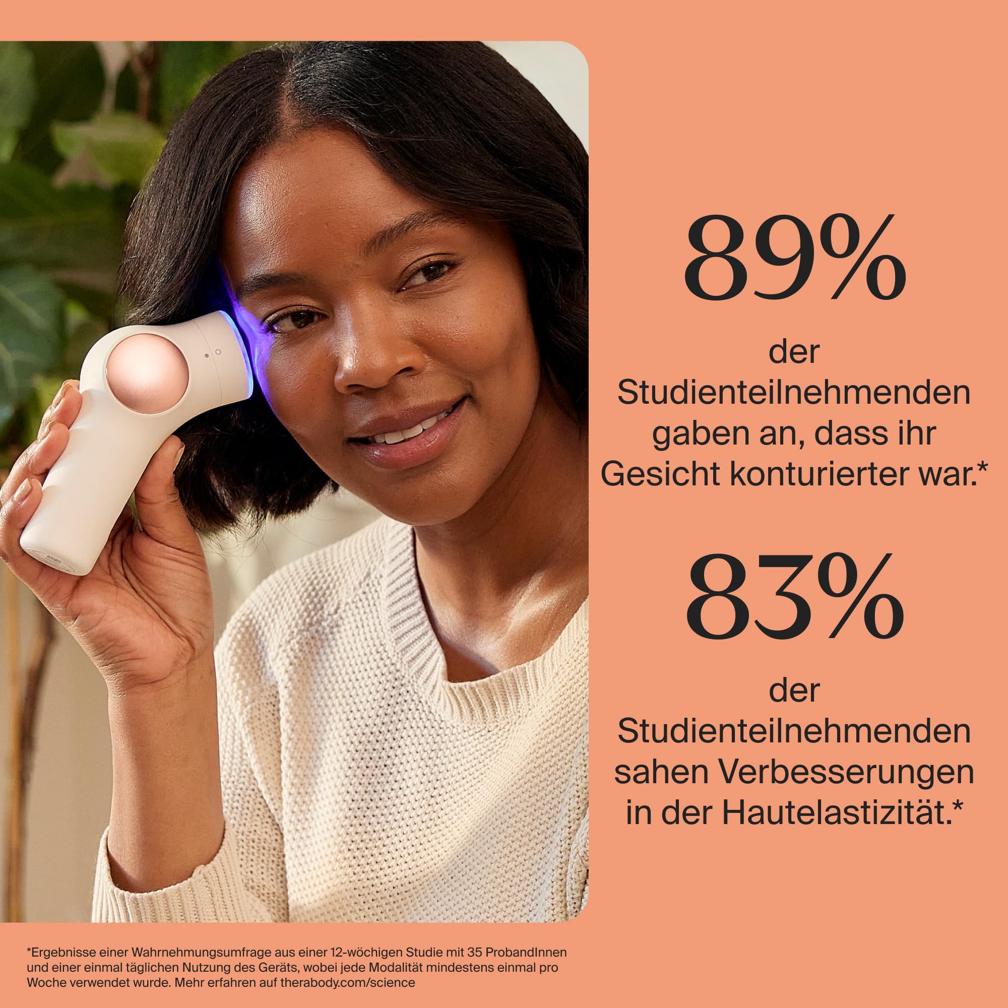 TheraFace PRO | 6-IN-1 Gesichtspflege perkussive Therapiemassage - Mikrostrom - Blaue & Rote LED von Therabody (Weiß)