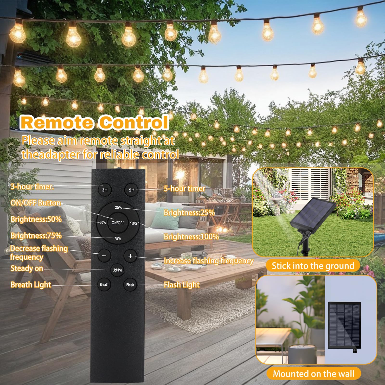 Sprifityy Catena Luminosa Esterno Solare,Catena Luci Luminosa Esterno Giardino,con Telecomando Lampadine G40 Dimmerabile,IP44 per Giardini Terrazze Balconi,Luce Calda Lampadina (16m)