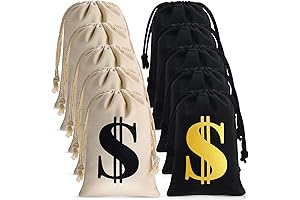 Shihanee Receipt Costume Accessory - 12 Canvas Money Bags with Drawstring