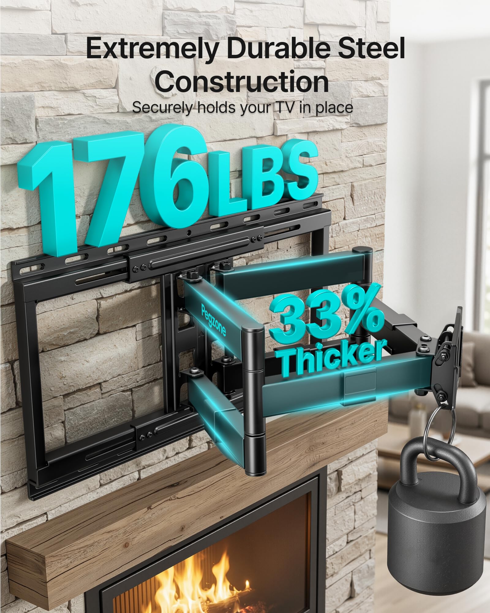 PEGZONE Soporte TV de Pared Doble Brazo 37-90", hasta 80 kg | Soporte televisión orientable e inclinable, ultrarresistente, VESA máx. 600x400, para TV LED, LCD, OLED y QLED