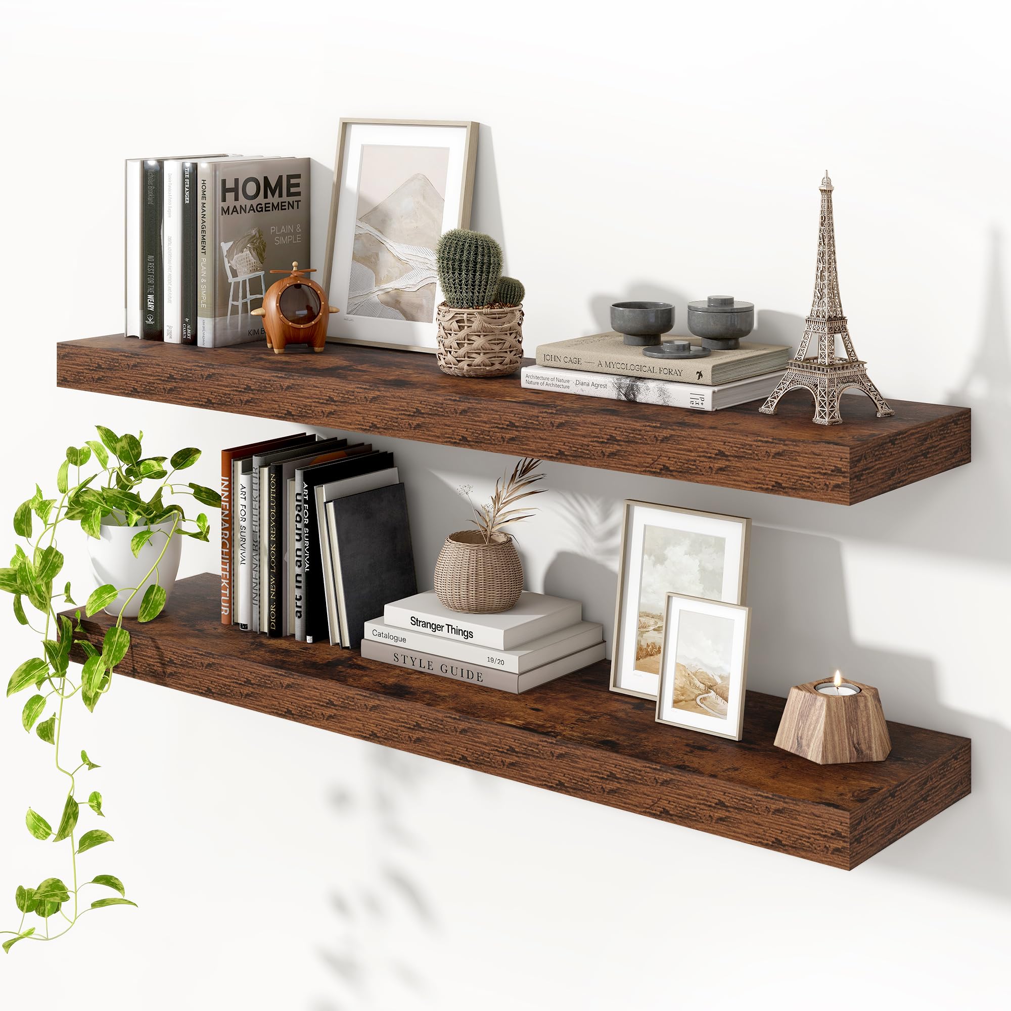Heimlove Floating Shelves for Wall 48 Inch Long,Extra Large and Thick Wood Shelves Mounted Storage Hanging Shelf Invisible Bracket for Bedroom,Living