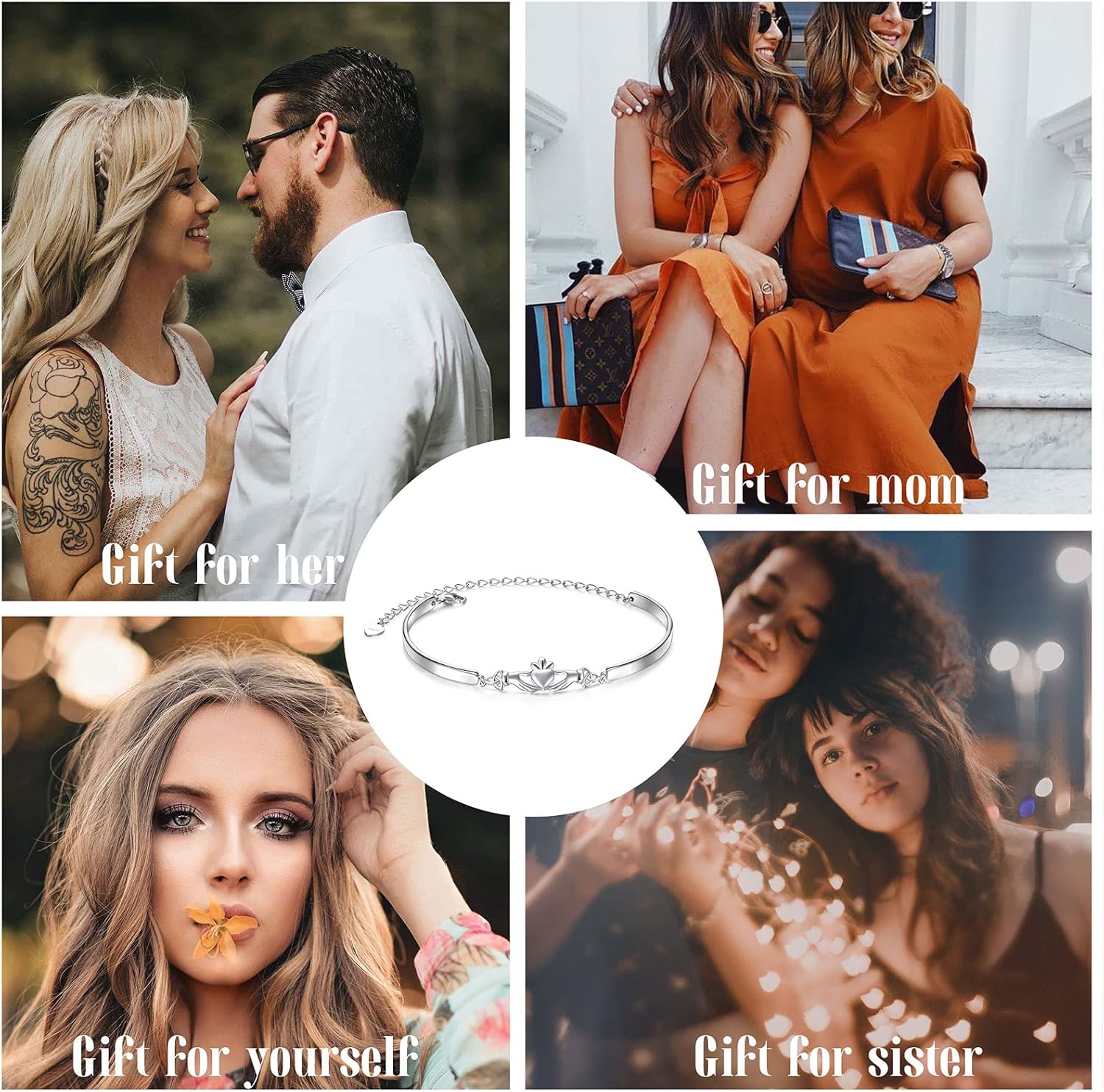 FLYOW 925 Sterling Silver Ireland Jewelry Adjustable Celtic Claddagh Bracelet Good Luck Irish Gifts for Women Birthday Gifts - Image 8