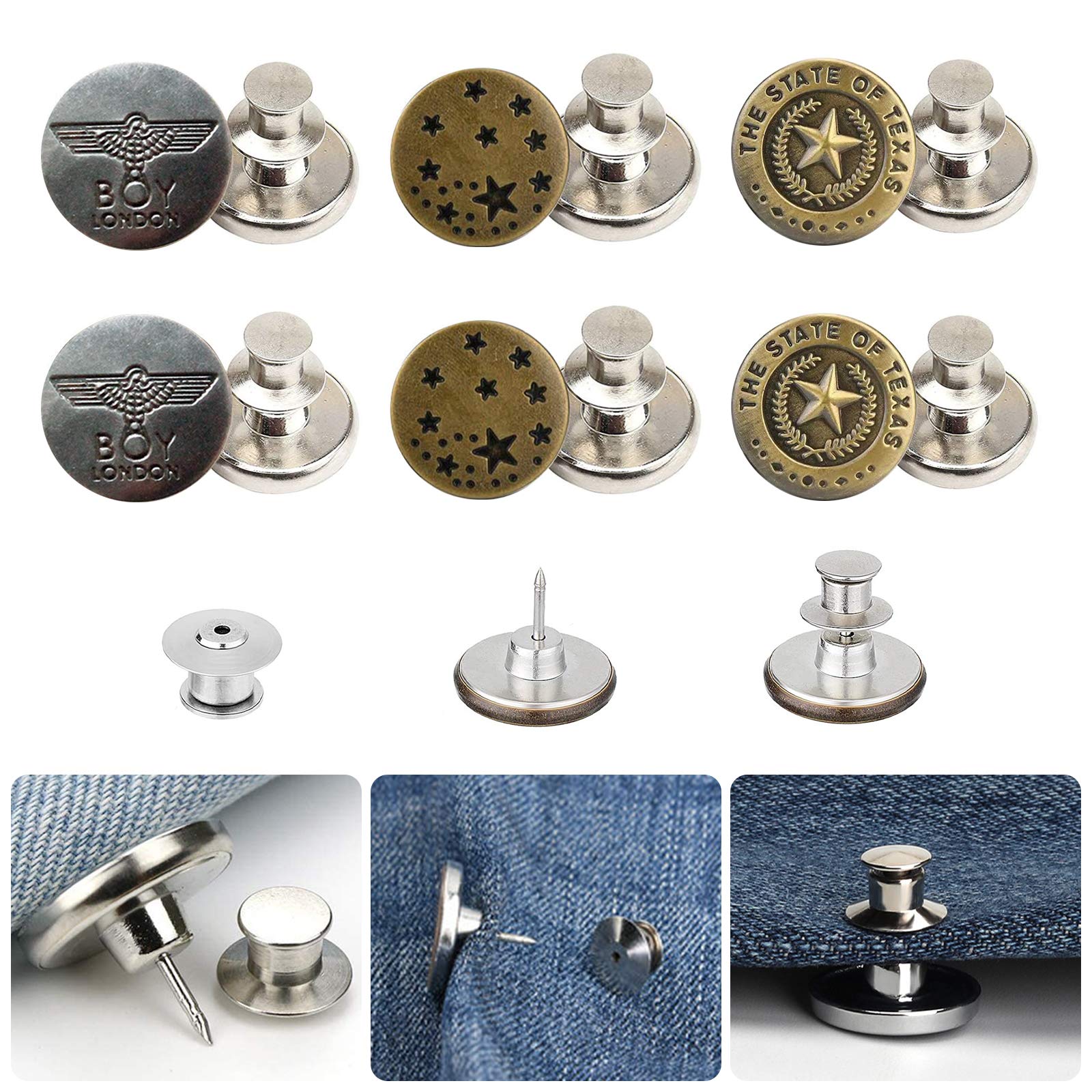 Buy Ecumia Jean Button Replacement 6 Set, No Sew Instant Button Pins