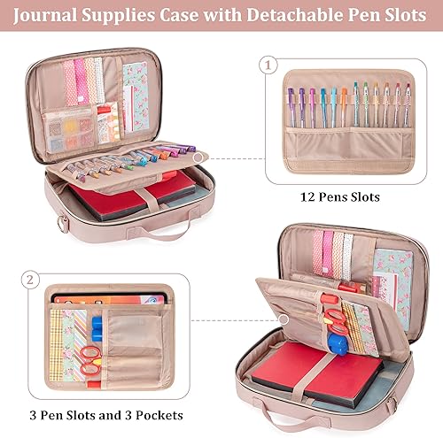 Miniatura 3 de Teamoy Estuche de almacenamiento de suministros de diario, soporte para suministros de diario con ranuras desmontables para bolígrafos, organizador