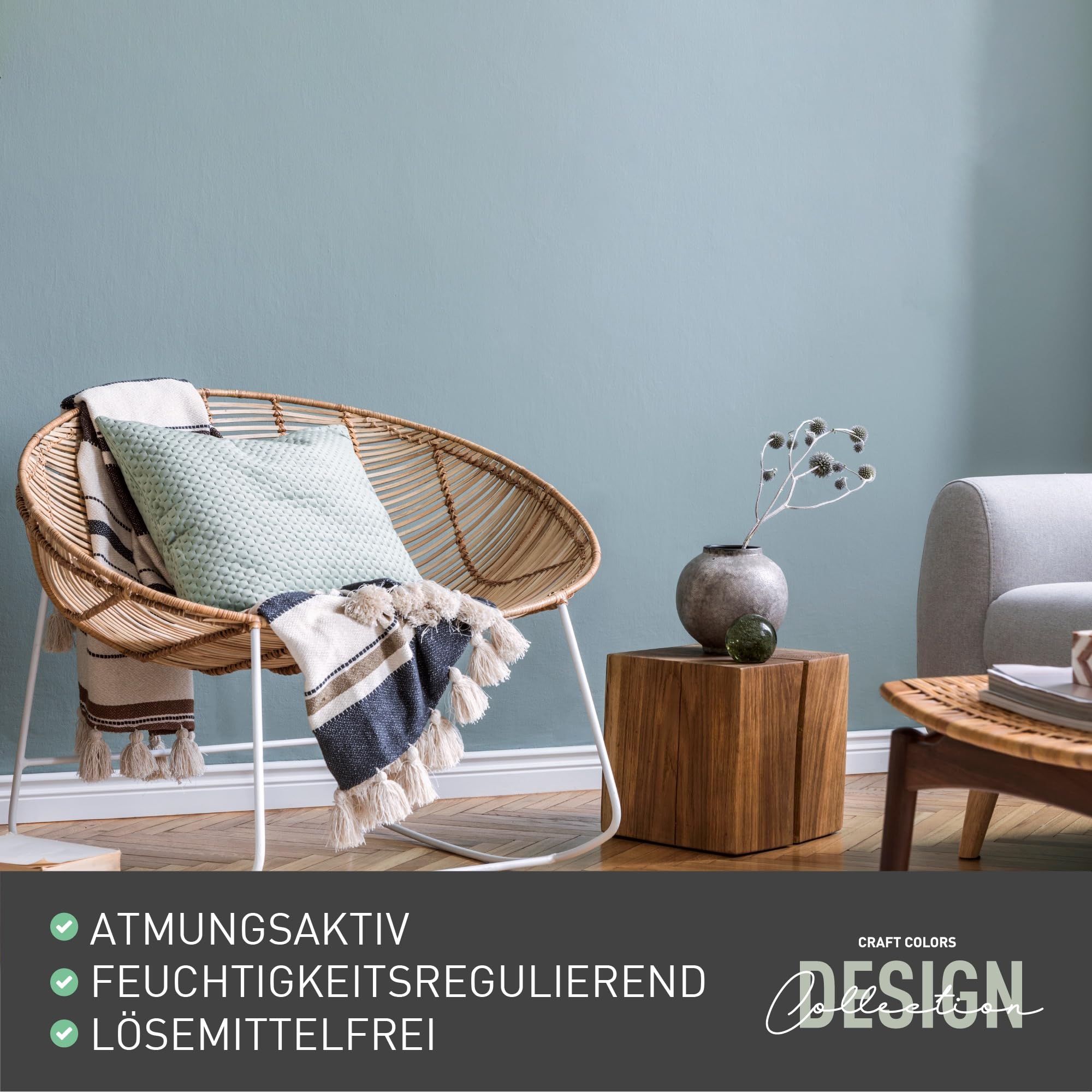 Craft Colors® 5L hochwertige Wandfarbe edelmatt, Kreidefarbe made in Germany, DESIGN Collection No. 521 pastell blau