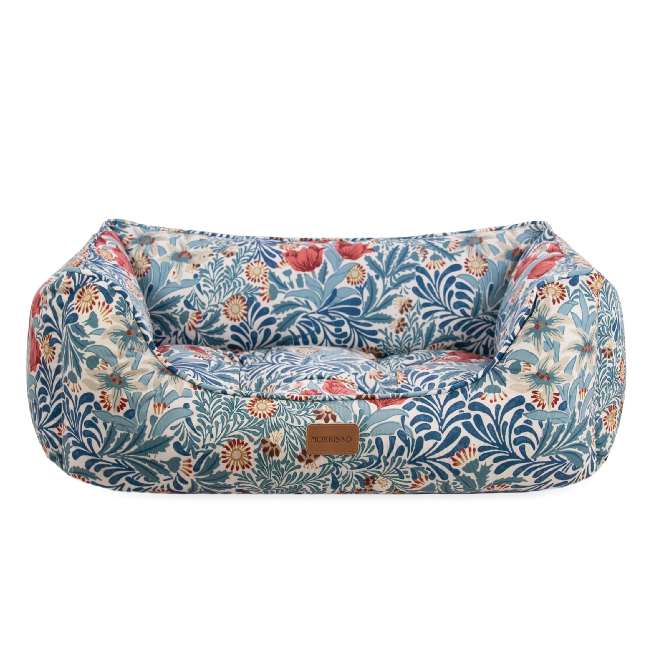 Rosewood x Morris & Co. Bower Berry Box Bed for Dogs, Large Dog Bed, Blue, Padded Sides, Non-Slip Base, Washable, Luxury William Morris Print