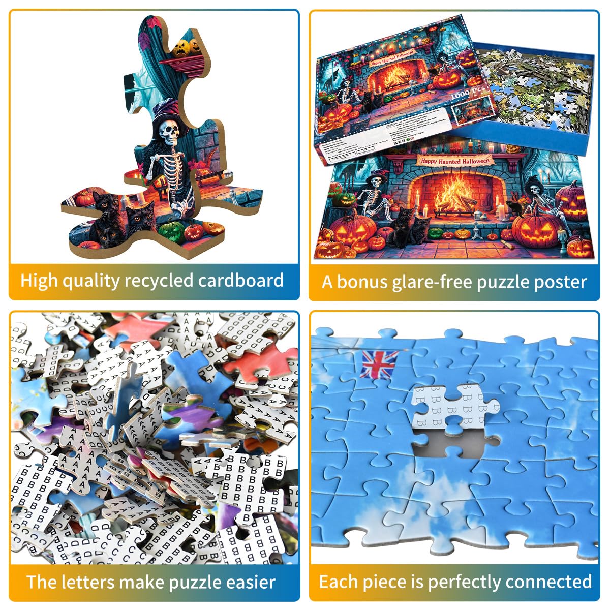 Halloween-Nacht-Puzzle mit 1000 Teilen, Retro-Horror-Kunst, 1000 Teile Puzzle für Kinder und Erwachsene, 1000-teiliges Spukhaus-Puzzle (70,1 x 50 cm)