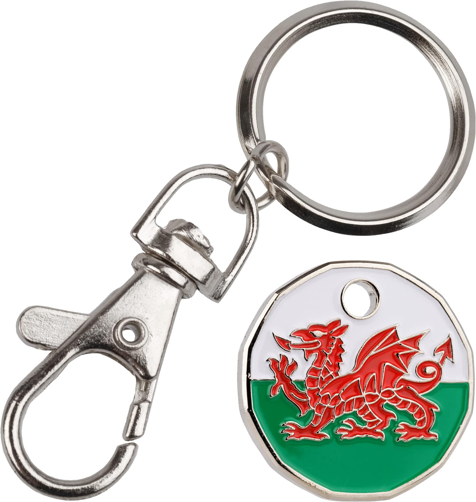 1 (Single) x Welsh Dragon with Tounge £1 Trolley Coin Trolley Keyring for Shopping, Locker etc.