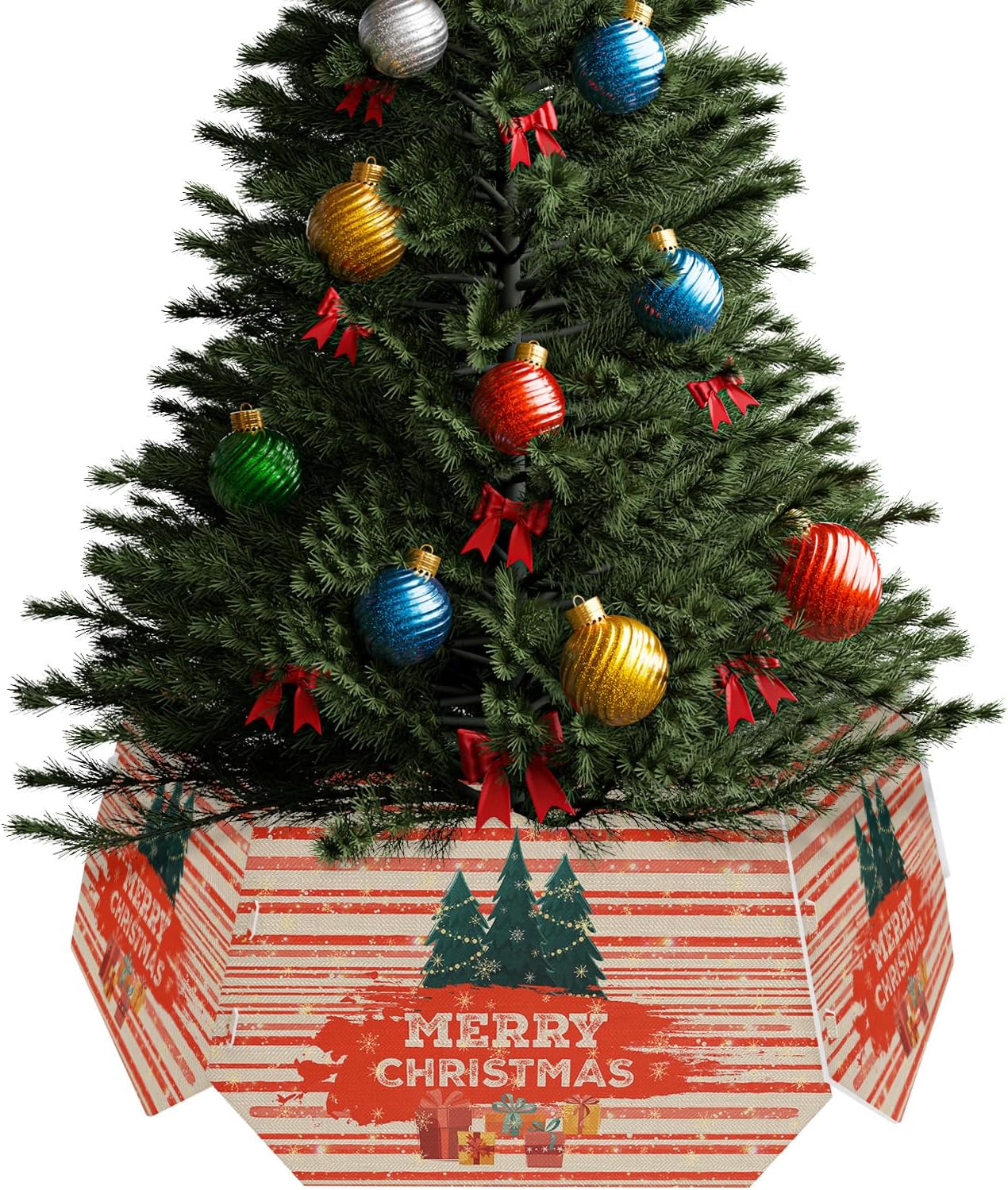 Christmas Tree Collar 4PCS-14.5"x 10", Christmas Tree Ring Christmas Red Striped Xmas Tree Gift Christmas Tree Stands Skirts Base Covers for Xmas Holiday Home Decor