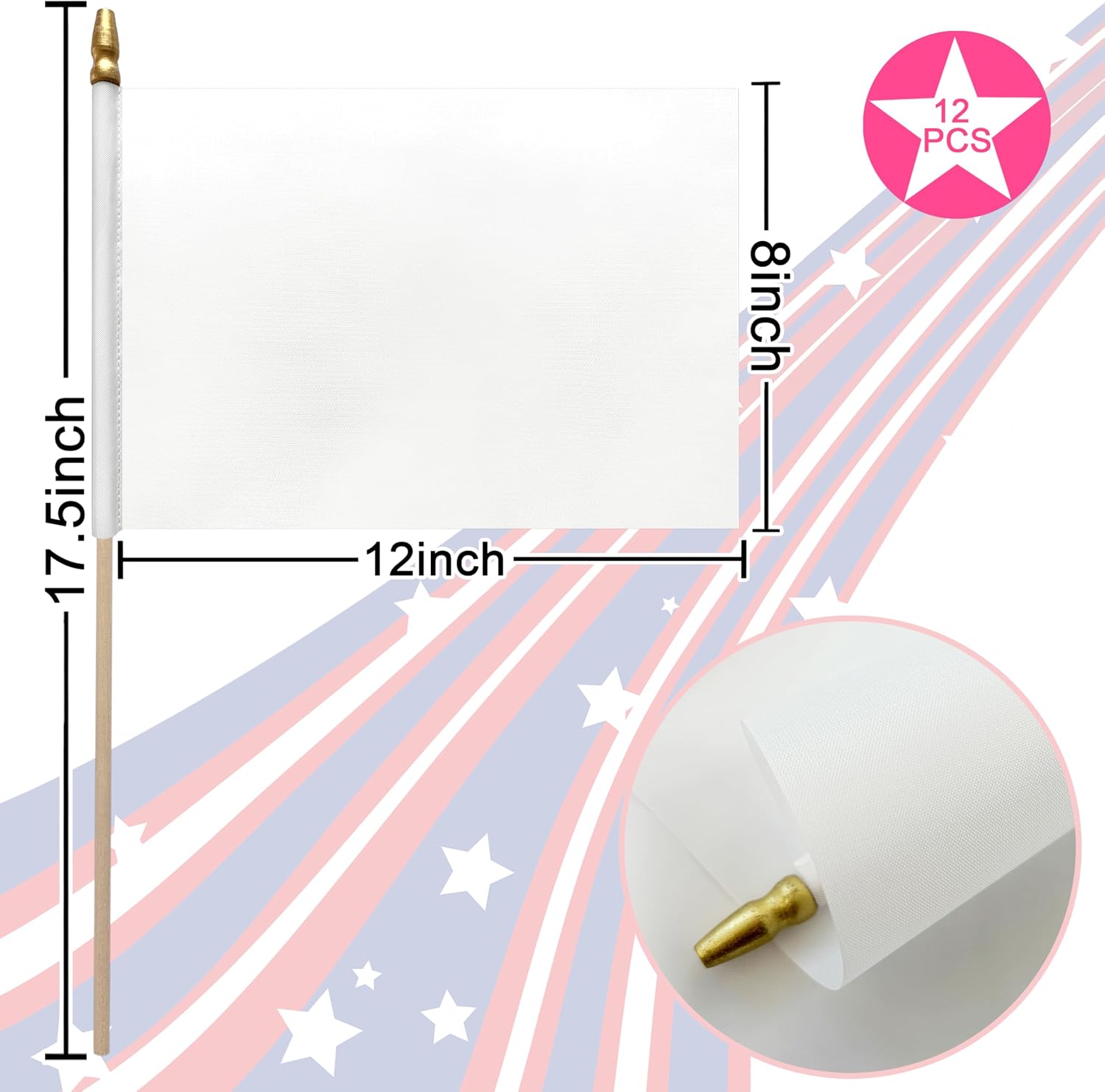 12Pcs 8×12 Inch Solid White Flags Small Blank Sublimation Flags on Wood Stick Mini Handheld DIY Graffiti Flag,Party Decorations for Grand Opening,Kids Birthday,Carnival