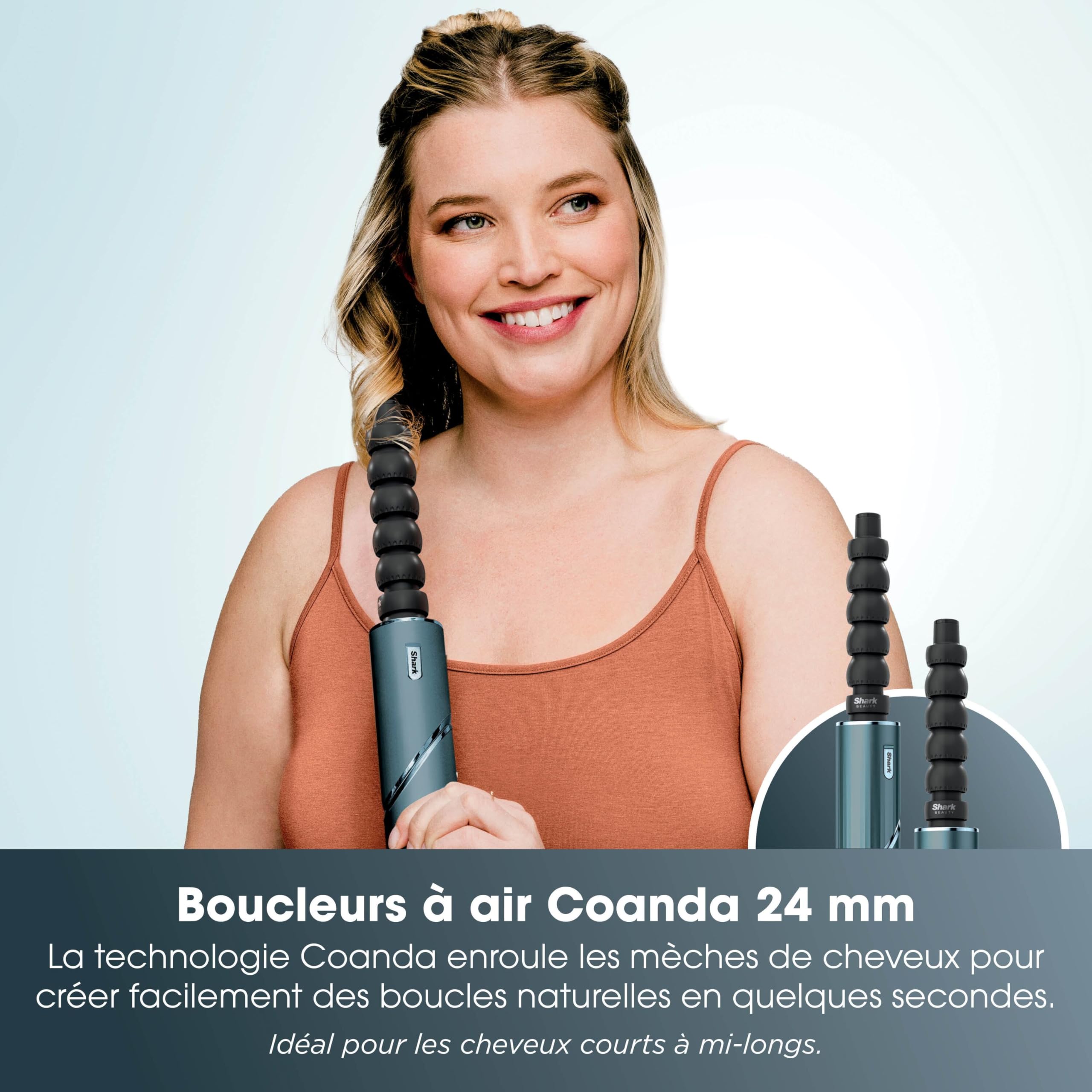 Shark FlexStyle – Bleu sarcelle. Boucleurs à Air, Embout de finition Anti-Frisottis, Brosse Ovale, Concentrateur, Pinces, Pochette de Rangement, aucun dommage thermique HD456TLEU