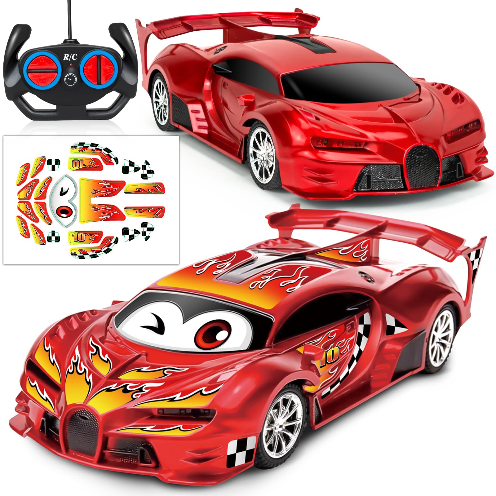 1:22 Scale Remote Control Car,High Speed RC Cars Racing Car with LED Headlight for Boys Girls 3 4 5 6 7 8 9 Years Old Birthday Red(with Sticker)