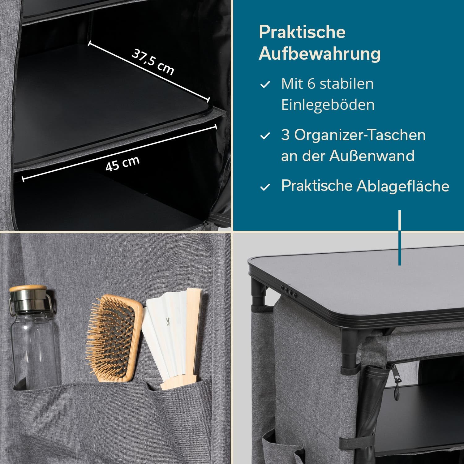 Skandika Ruoka Armoire de camping | Armoire haute, système d'emboîtement sans outils, 83 cm de haut, 6 compartiments avec étagères, sac de transport, cuisine de camping, charge maximale 50 kg