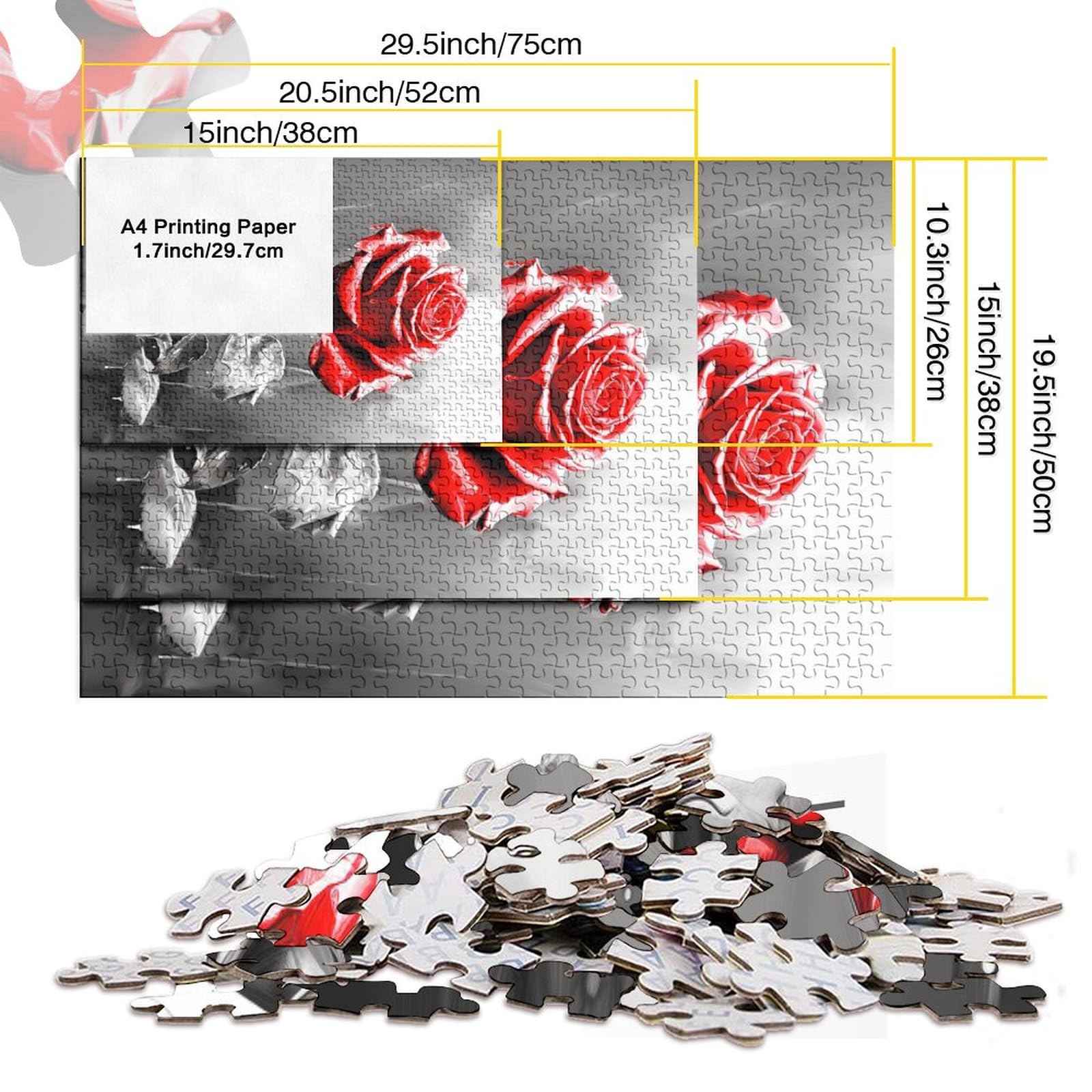 Rose Puzzles 1000 Pezzi Per Adulti, Puzzle Classici Con Stampa Ad Alta Definizione, Gioco Di Famiglia, Team Building, Regali Per Amanti O Amici 1000pcs (75x50cm)