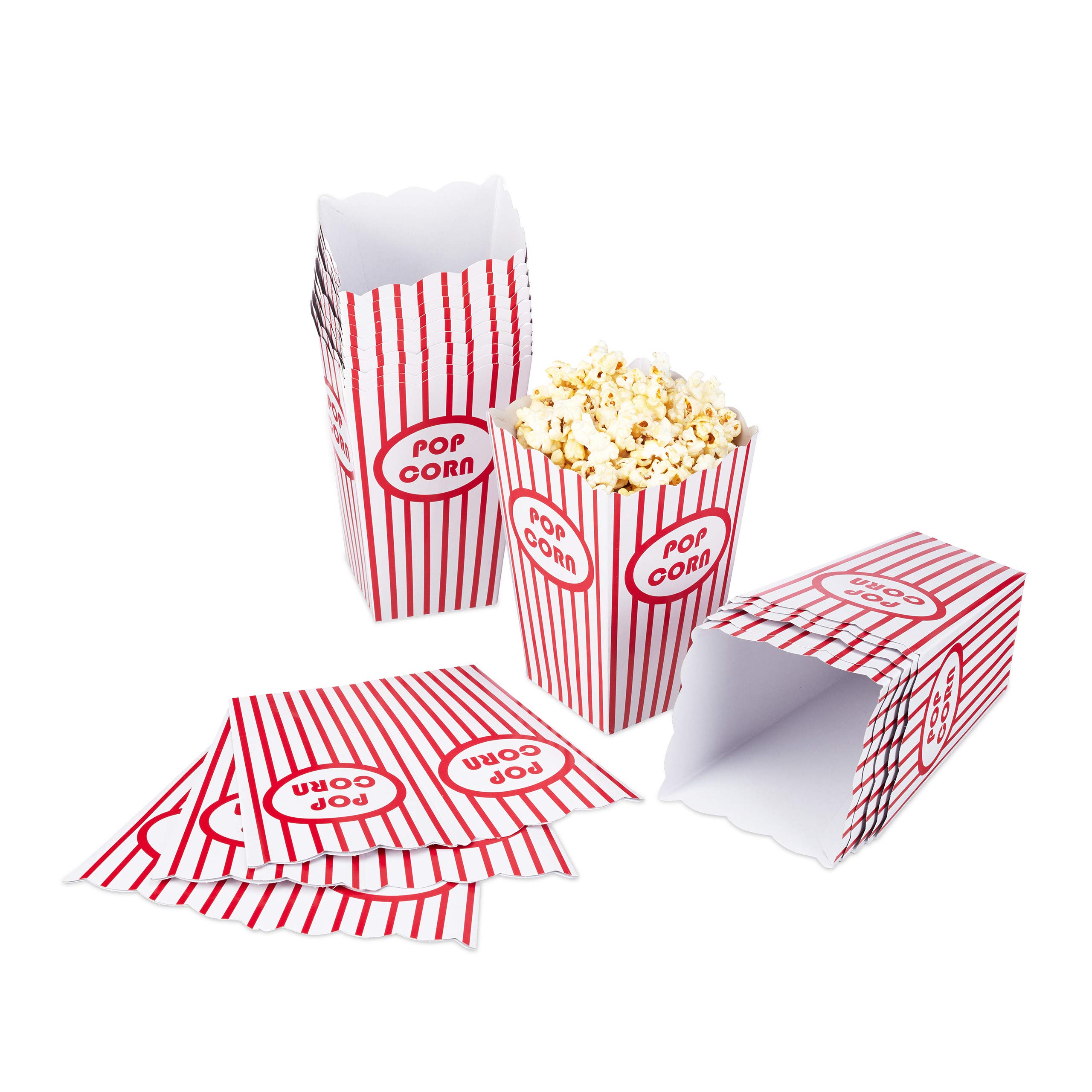 Relaxdays, czerwone/białe torebki na popcorn, 48 sztuk, w paski, styl amerykański, styl retro, kino, akcesoria na wieczór filmowy, urodziny dziecka, tektura, zestaw 48 sztuk