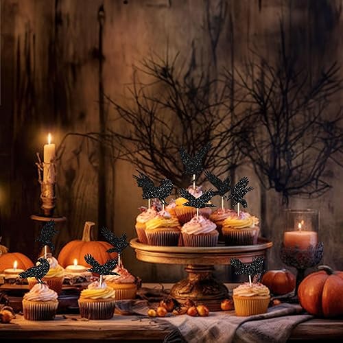 Miniatura 188 de Gyufise 24 piezas de decoración de magdalenas fantasmas – Purpurina blanca espeluznante Halloween Baby Shower Cupcake Picks para decoración