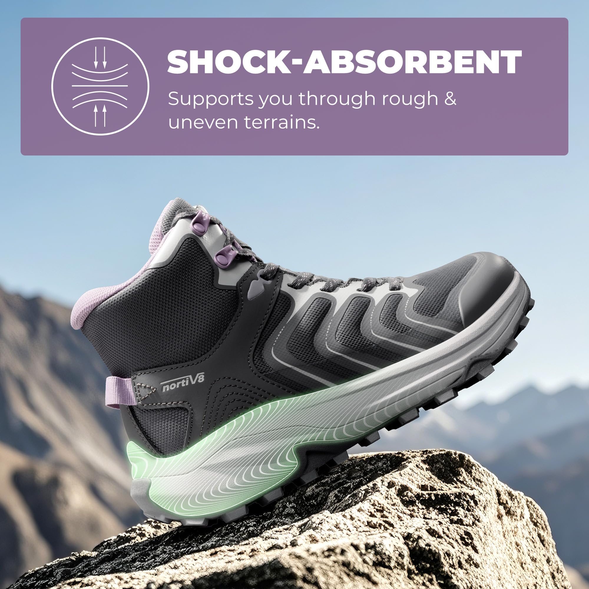NORTIV 8 Stivali da trekking da donna, impermeabili, con supporto per arco plantare, per camminare, all'aperto, comodi, leggeri, Echo Mid