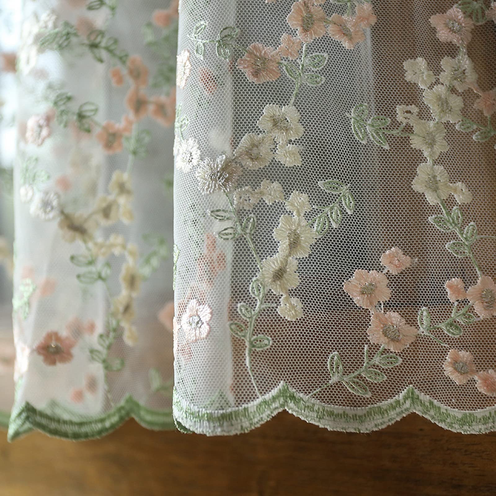 A.Monamour Gardine Scheibengardinen Kurzstores Transparenter Voile Vorhang Blumen Stickerei Texturiert Kurzgardinen Küchengardine Küchenvorhang Küche Vorhang Fenster Kurz Stores Bistrogardine