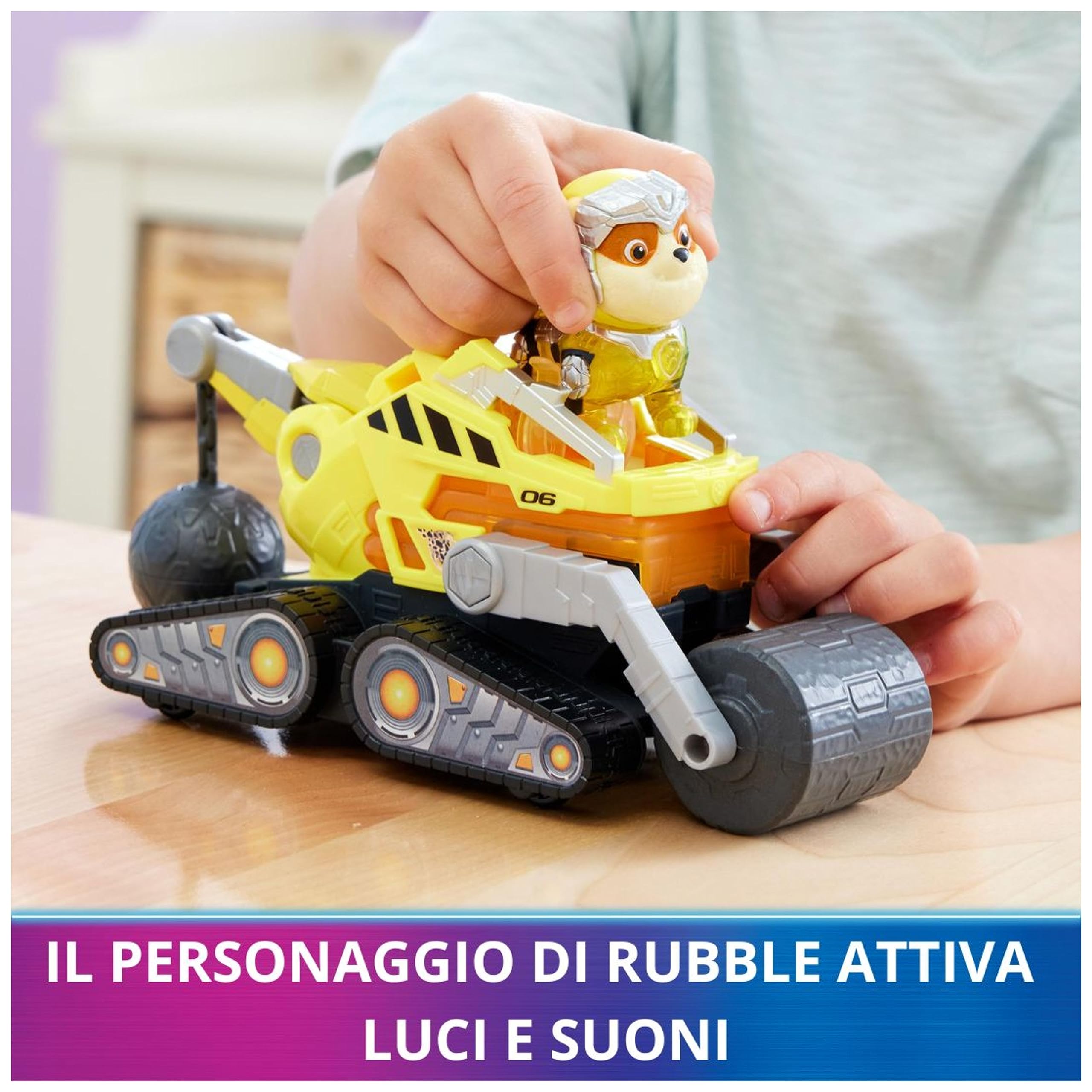Paw Patrol, Bulldozer di Rubble Tematizzato Il Super Film, con Luci e Suoni, Giochi per Bambini e Bambine, 3+ Anni