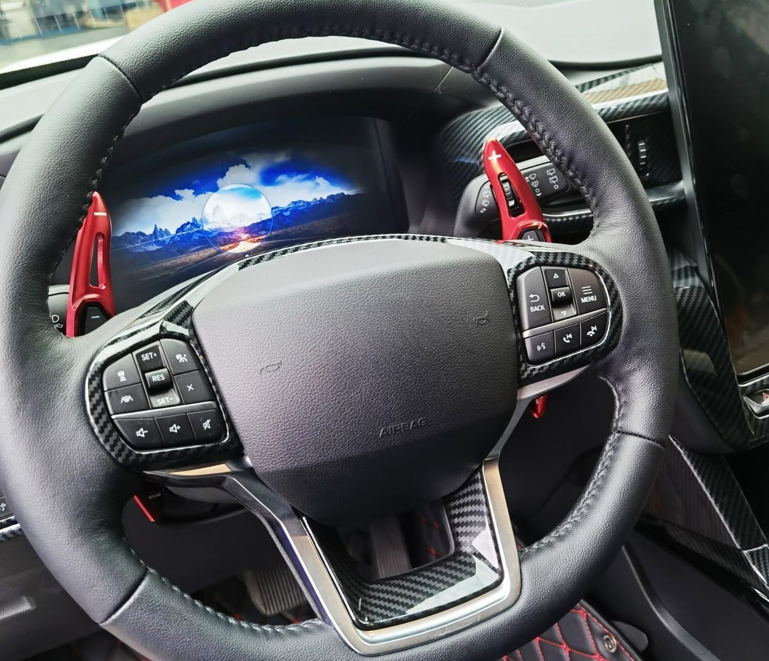 iJDMTOY Performance Red Lightweight Aluminum Larger Paddle Shifter Extension Compatible with 2020-up Gen6 Ford Explorer