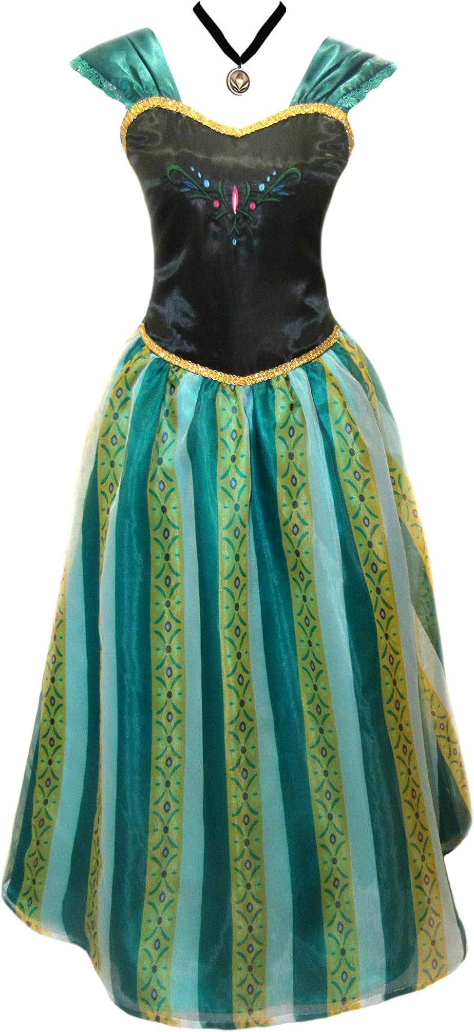 Adult Women Frozen Anna Elsa Coronation Dress Costume (XS Women Size, Amazon Green)