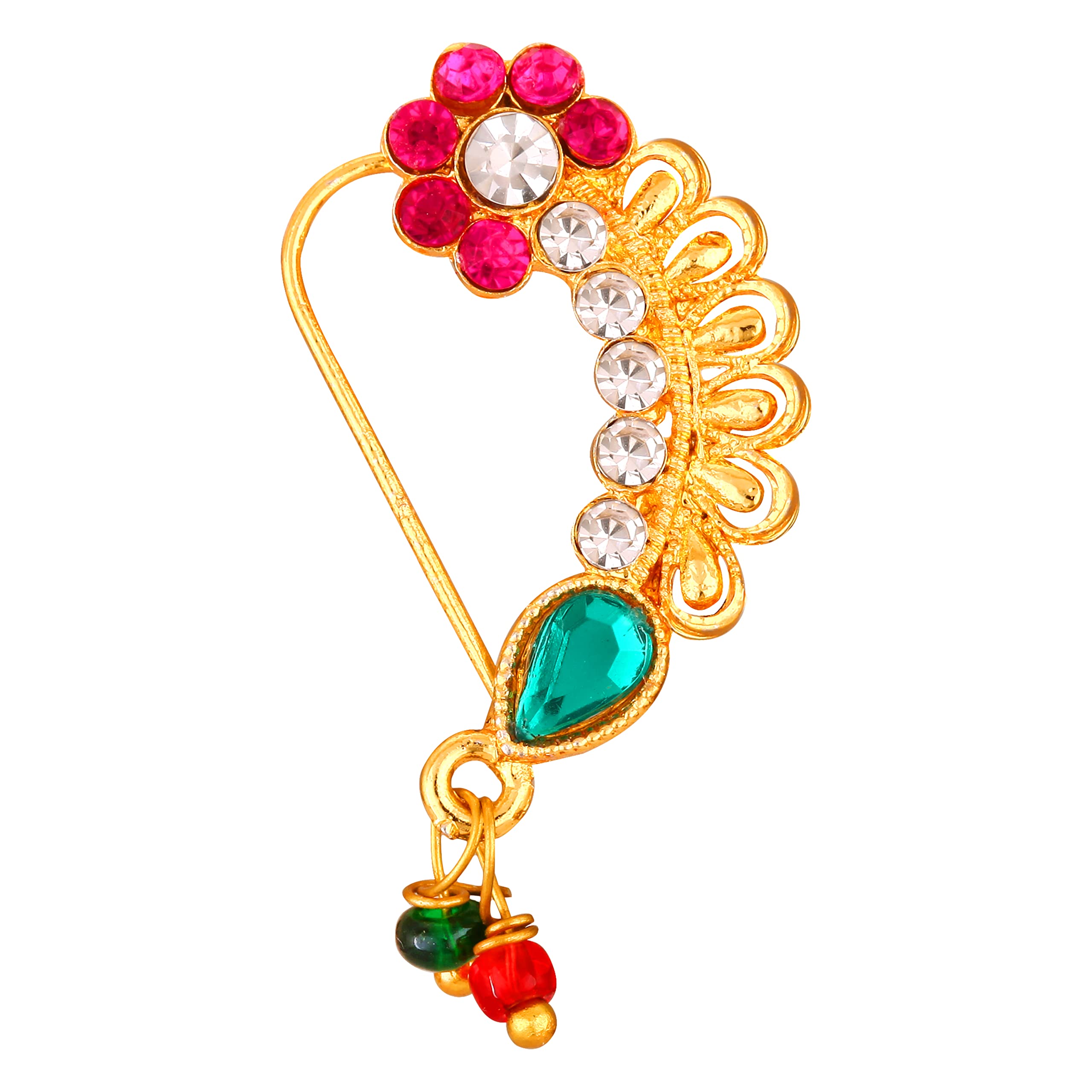 Vighnaharta Gold Plated Mayur Design with and Artificial stone Alloy Maharashtrian Cultural Nath Nathiya./ Nose Pin valentine day gift valentineday gift for her gift for him gift for women gift for women[VFJ1230NTH-Press]-image-43