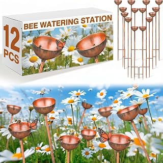 Teenyyou 12 Pcs Bee Watering Station for Garden Bee Metal Watering Cups