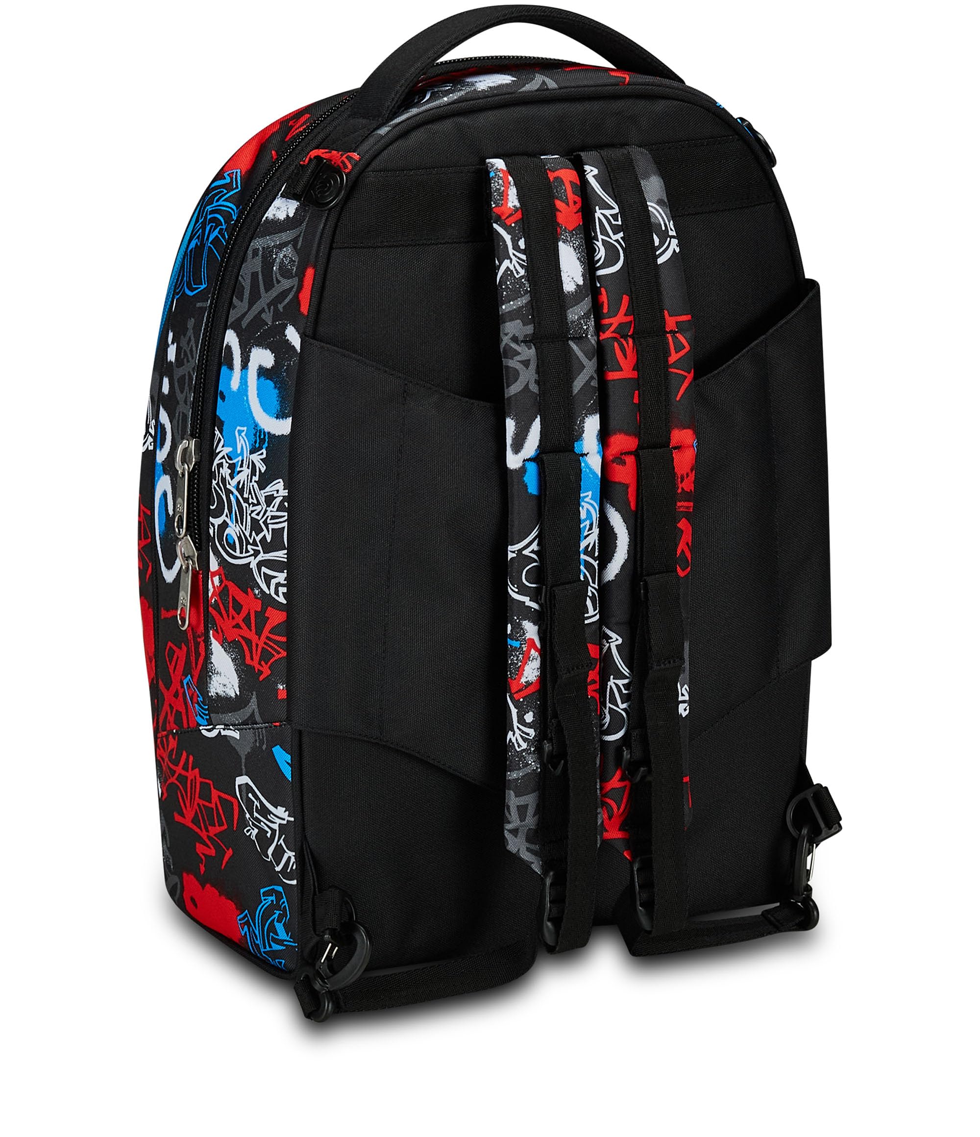 Seven Trolley Scuola Jack 2 Ruote, Nero Rosso, Half Street, 3 in 1, Triplo Uso, Zaino Con Carrello Sganciabile, Tasca Porta Borraccia e Crossover System, Zaino Scuola Viaggio, Bambino Ragazzo