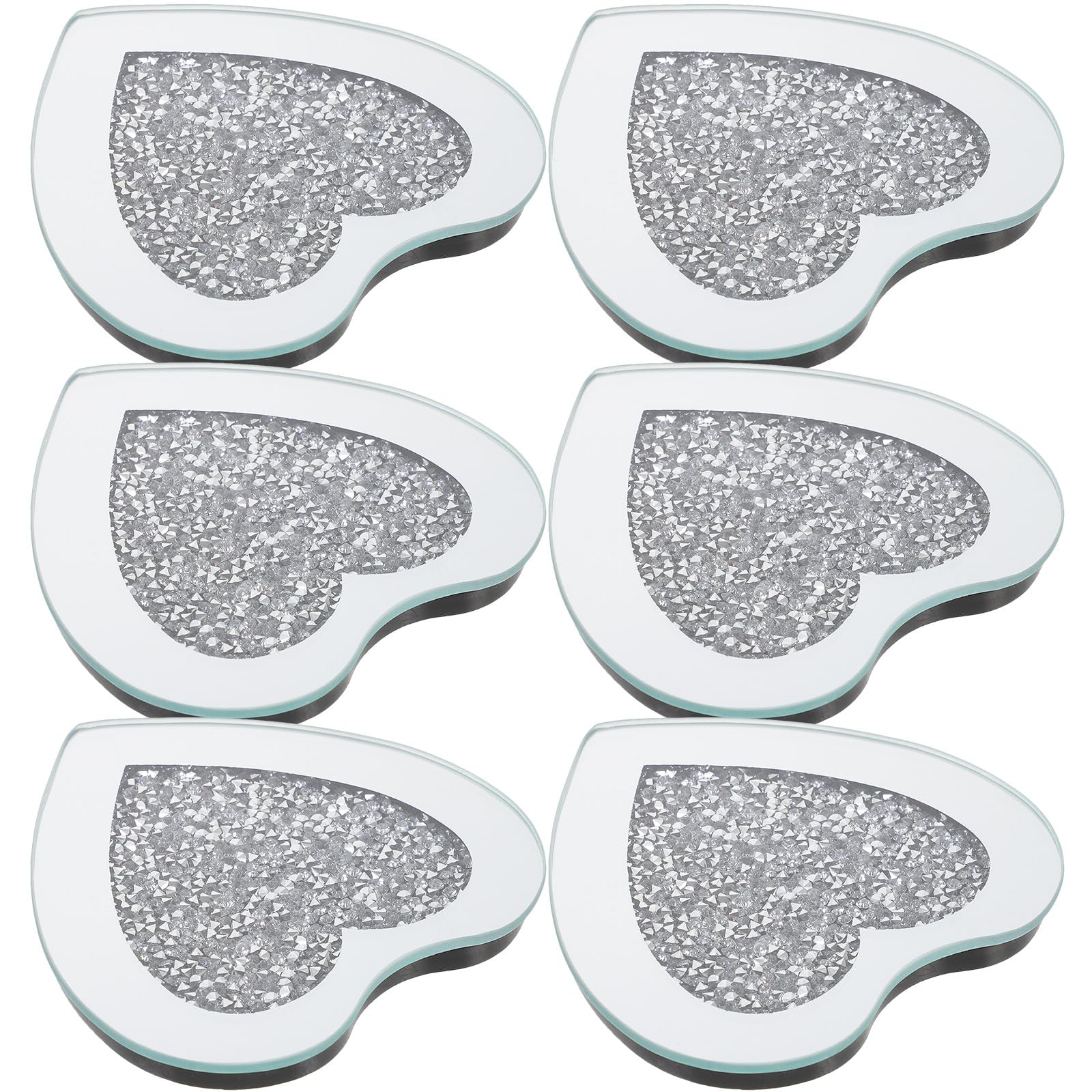 Posavasos de Cristal Forma de Corazón, 6 Unidades, Plata | Resistentes al Calor Arañazos, Grosor Reforzado, para Hotel y Restaurante