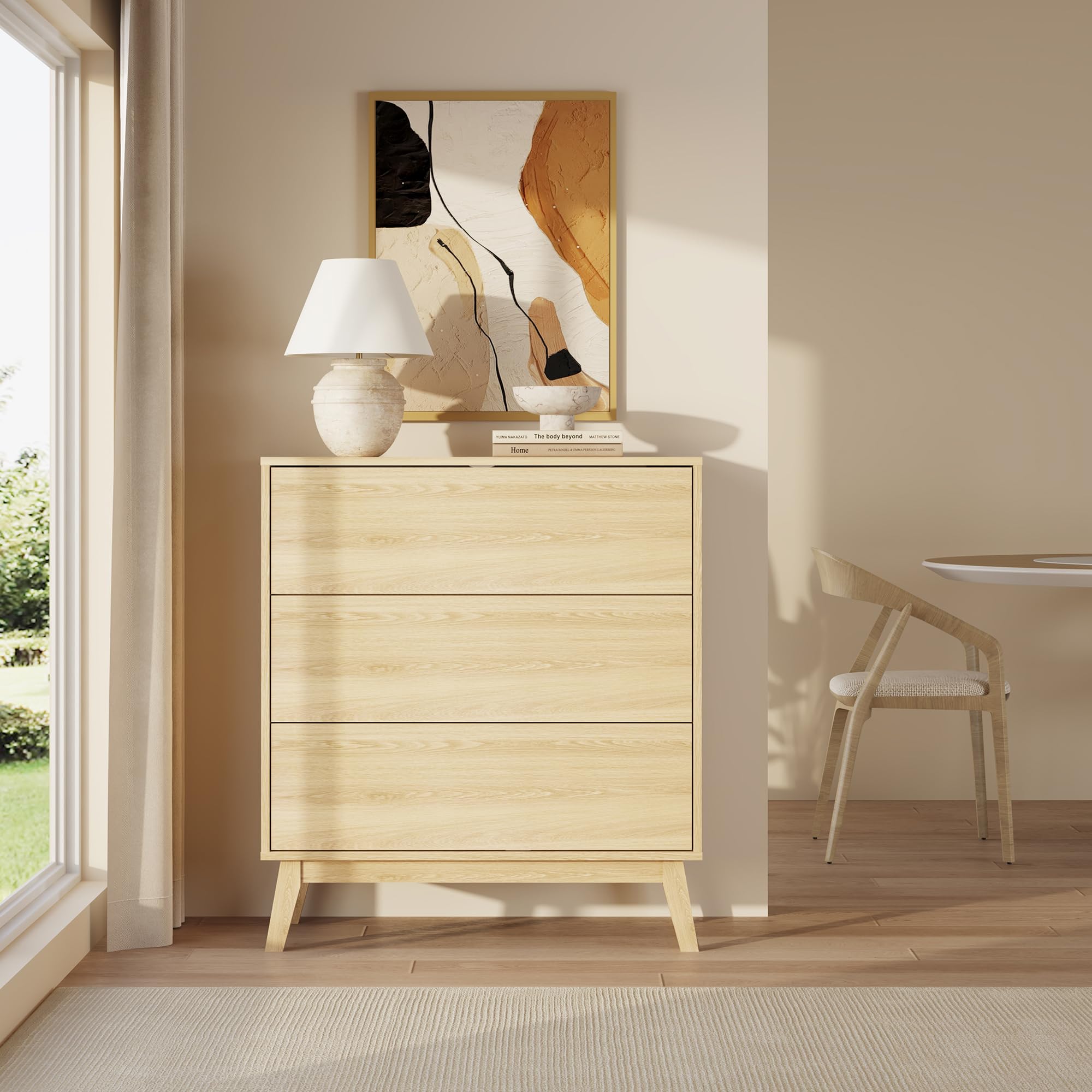 [en.casa] Kommode mit Schubladen Aastmabospoo Schubladenschrank Schlafzimmer Kommodenschrank groß Schrank Sideboard Beistellschrank 90 x 80 x 40 cm Eicheoptik hell