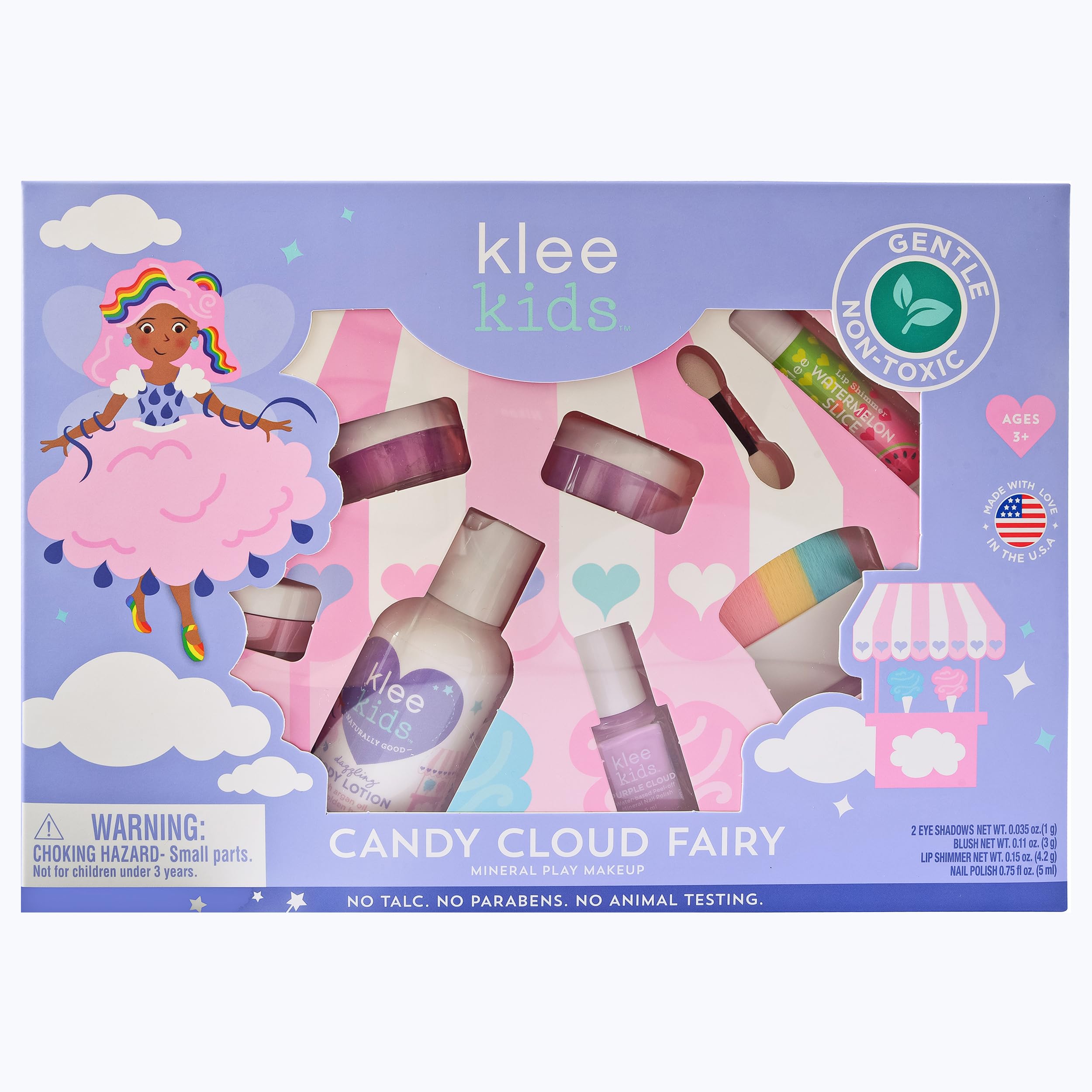 Klee Naturals Deluxe Mineral Play Makeup Kit. Gentle and Non-Toxic. Kid-Friendly. Made in USA. (Candy Cloud Fairy)