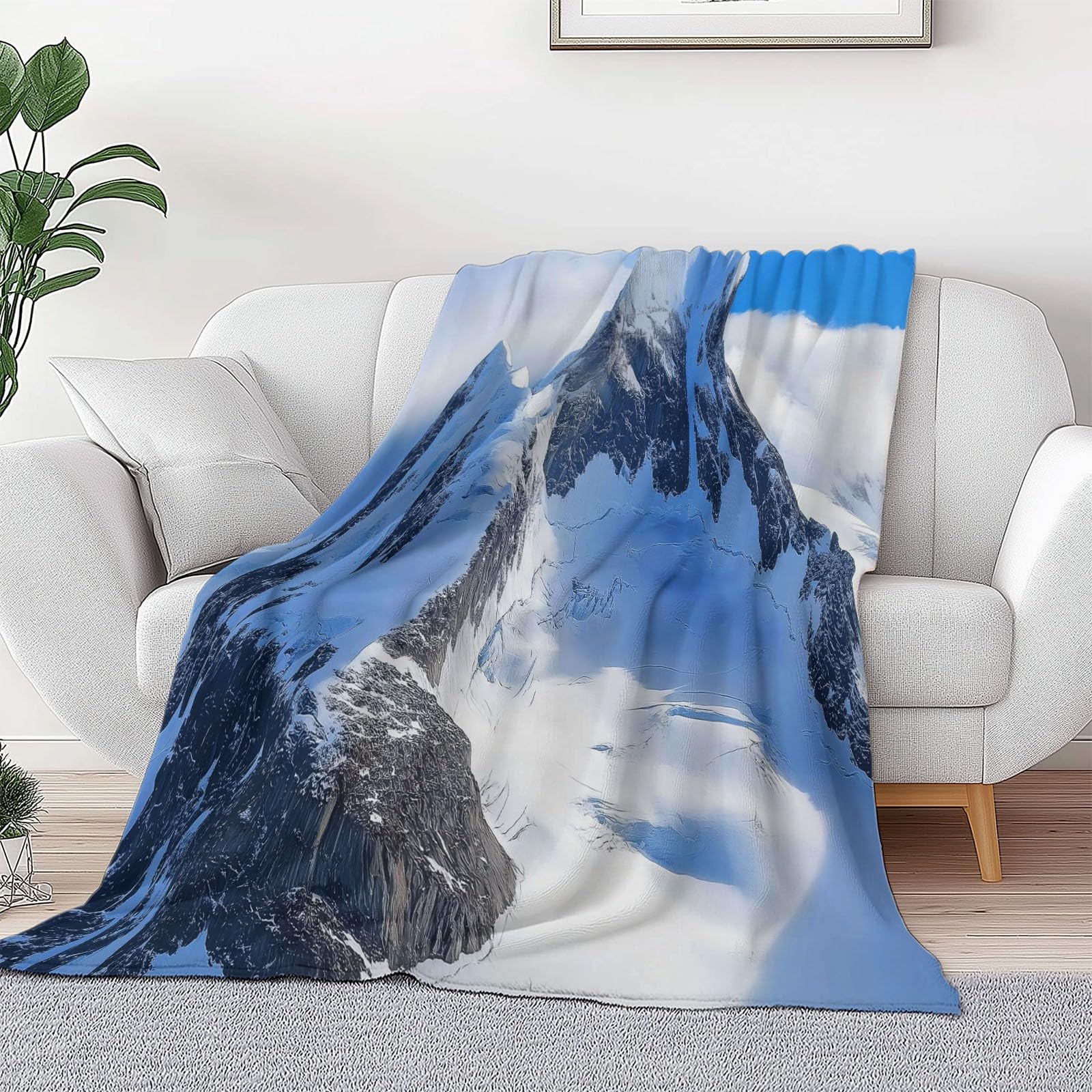 Couverture Polaire Flanelle Nature Antarctique Montagnes Enneigées Polaire Plaid, Jeté de Canapé Douillette Confortable Couverture de Lit 2 Personnes Plaid d'hiver, 220 x 240 cm Bleu