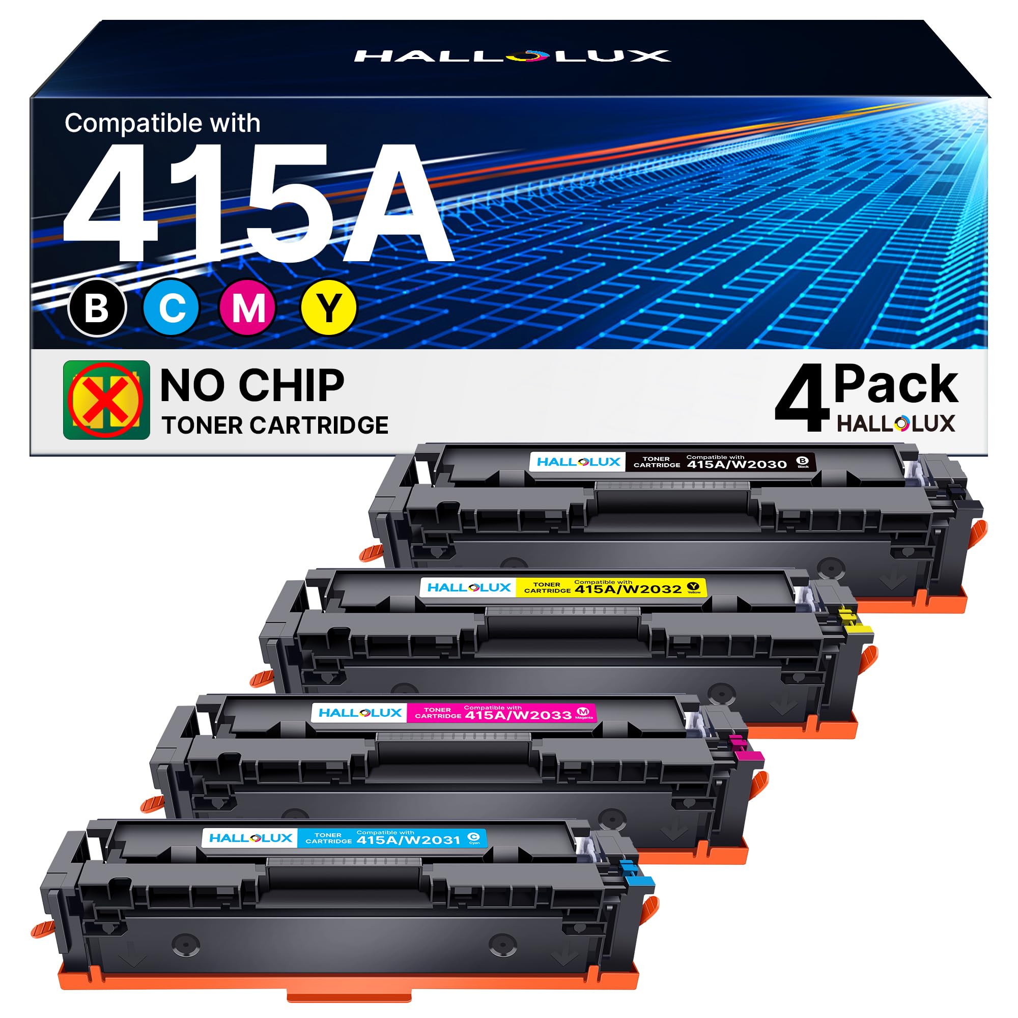 415A Toner Cartridges Compatible for HP 415A 415X Multipack Toner W2030A W2031A W2032A W2033A for HP Color Laserjet Pro M479fnw M479fdw M479fdn M479dw M454dw M454dn (Black Cyan Magenta Yellow, 4-Pack)