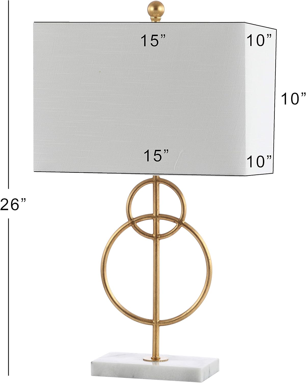 JONATHAN Y 26" Gold Leaf and White Marble Modern Circle LED Table Lamp, Glam Transitional Metal Desk Lamp for Living Room, White Linen Shade, LED Bulb Included JYL1096A