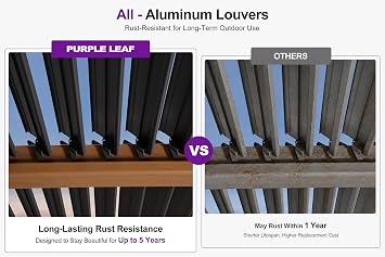 PURPLE LEAF 10' x 12' Deep Teak Wood Grain Louvered Pergola