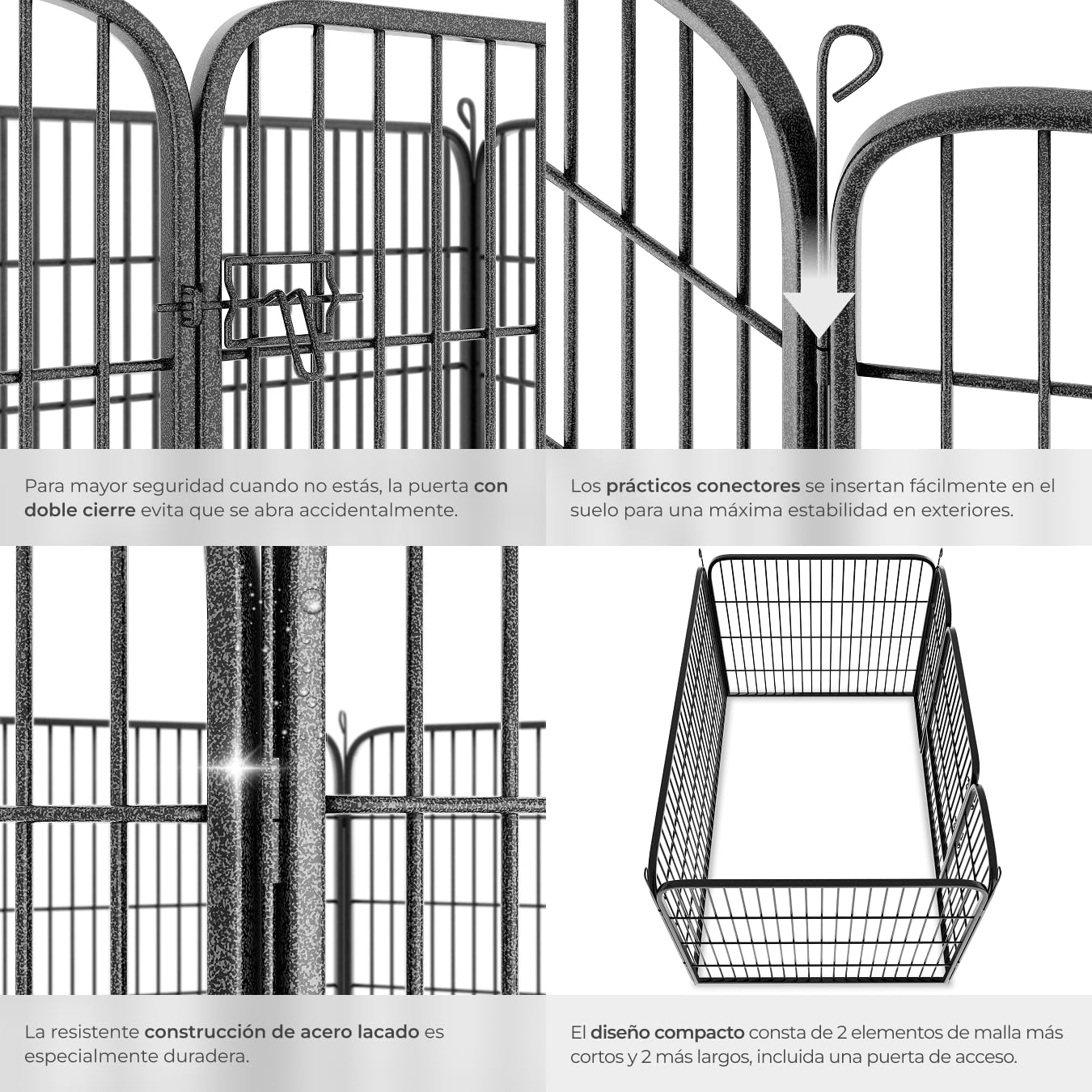 tectake® Parque para Perros, Puerta Seguridad para Niños y Mascotas, Valla Metálica, Jaula Perro, Barrera de Seguridad Plegable, Parque Perros y Conejos, Doble Cierre - Gris