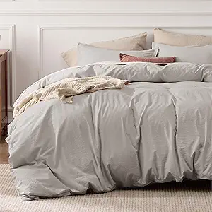 Bedsure 100% Stone Washed Cotton Duvet Cover Queen Size - Stone Color Minimalist Cotton Duvet Cover Linen Like for All Seasons - GentleSoft™ Plain Simple Bedding (Queen, 90"x90")