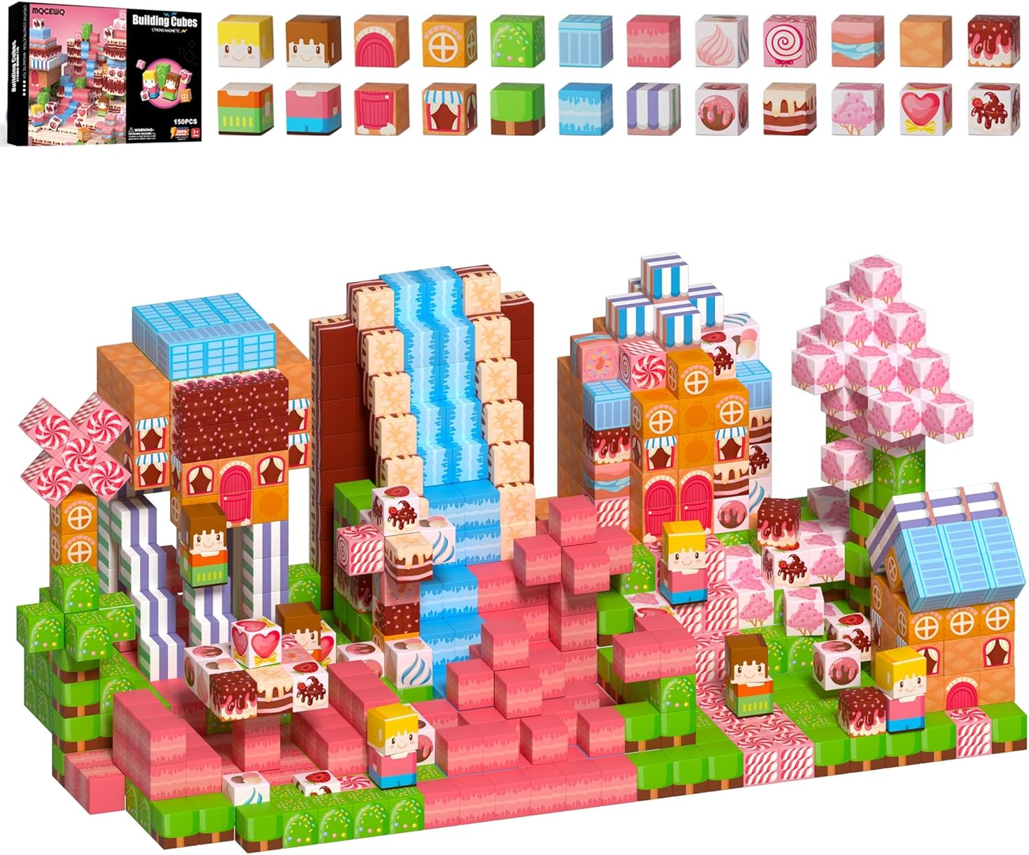 150 PCS Magnetic Building Blocks Toys,Magnet Cubes Pink Princess Set for Kids Age 3+ Girls Stacking Magnetic Titles for Kids STEM Montessori Learning Toys Birthday Gifts
