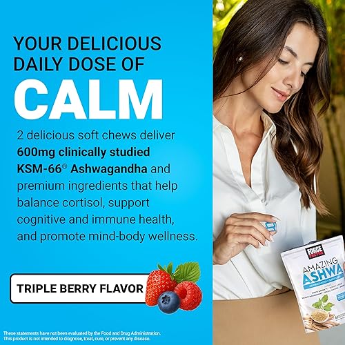 Miniatura 5 de FORCE FACTOR Increíble Ashwa para aliviar el estrés, la memoria, la concentración y el apoyo inmunológico, suplemento de Ashwaganda con Ashwagandha