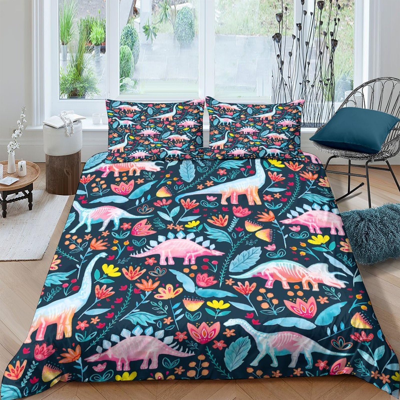 Ctjqhvkz Style-3 3D Printed Dinosaur Forest Fitted Sheet Microfiber Soft Non-Slip Jungle Leaf Mattress Cover Bedroom Decor Single（135X200cm）
