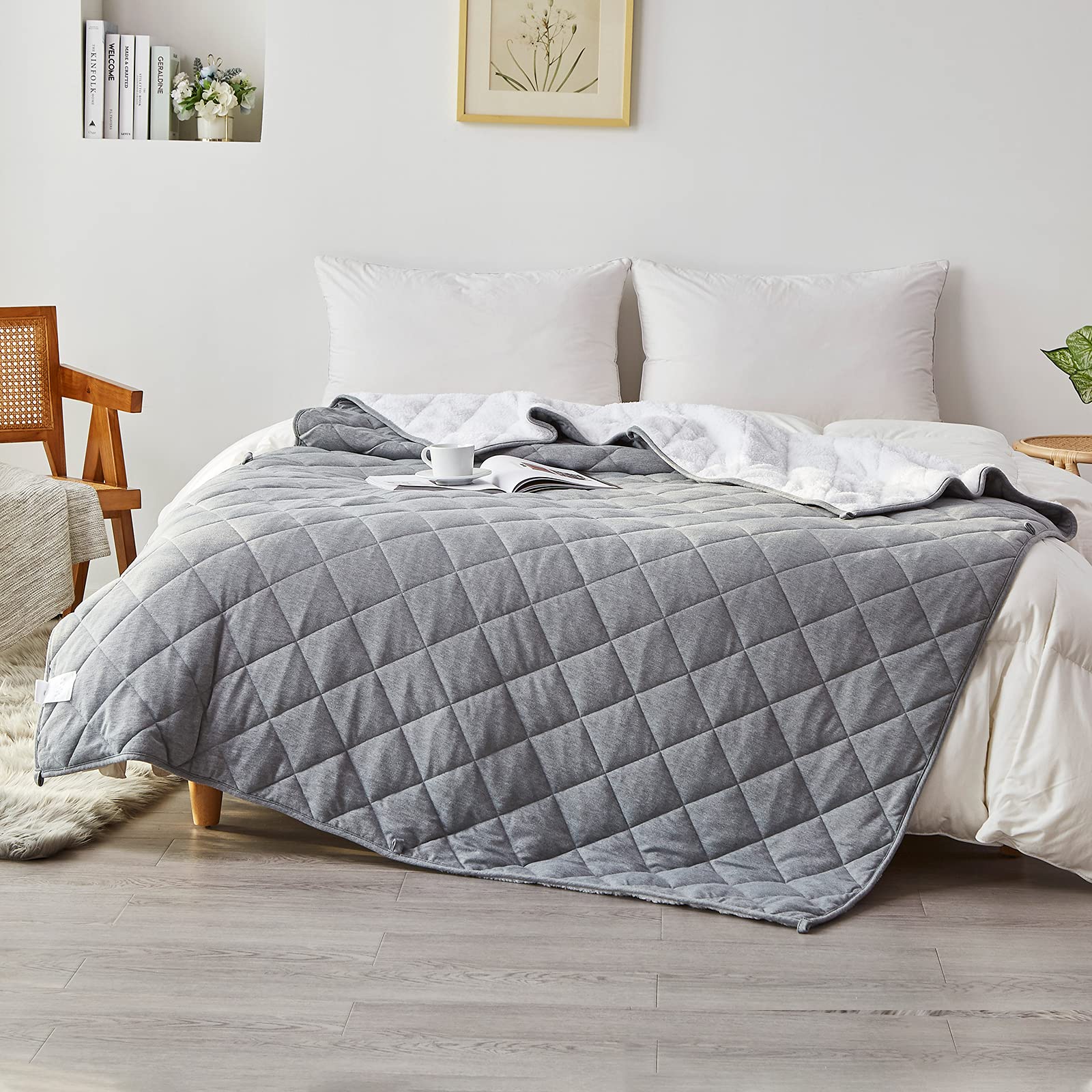 SIGOODS Weighted Blanket Oeko-TEX Certified Fabric with Premium Glass Beads 15lbs for Adults (60"x80", Queen Size), Revers...
