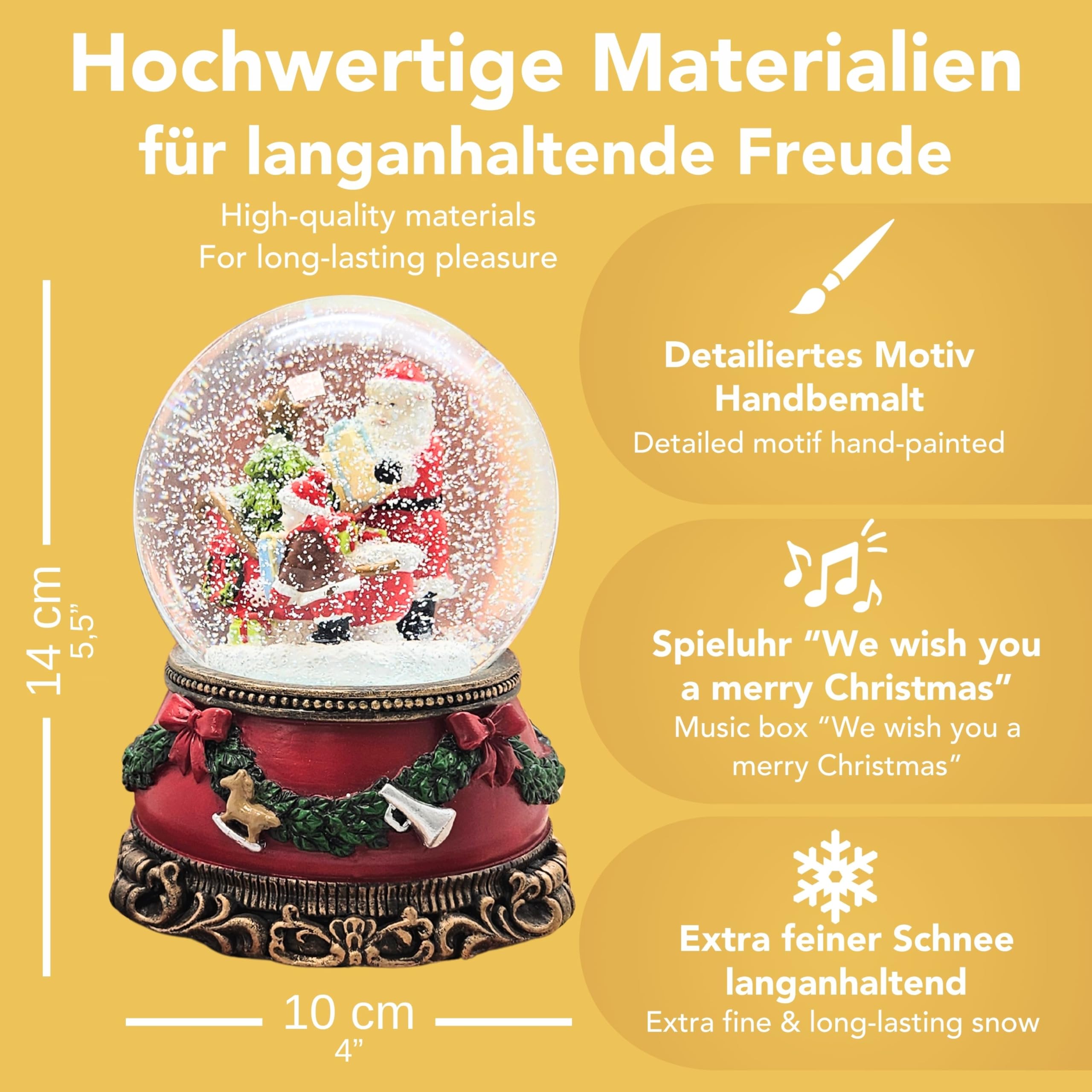 Schneekugel Weihnachten Spieluhr | Christmas Shopping | Weihnachtsmann mit Schlitten und Engel | Sockel Weihnachten rot Tannengirlande | mit Musik | Weihnachtsdekoration | B: 10 cm H: 14 cm | 20278