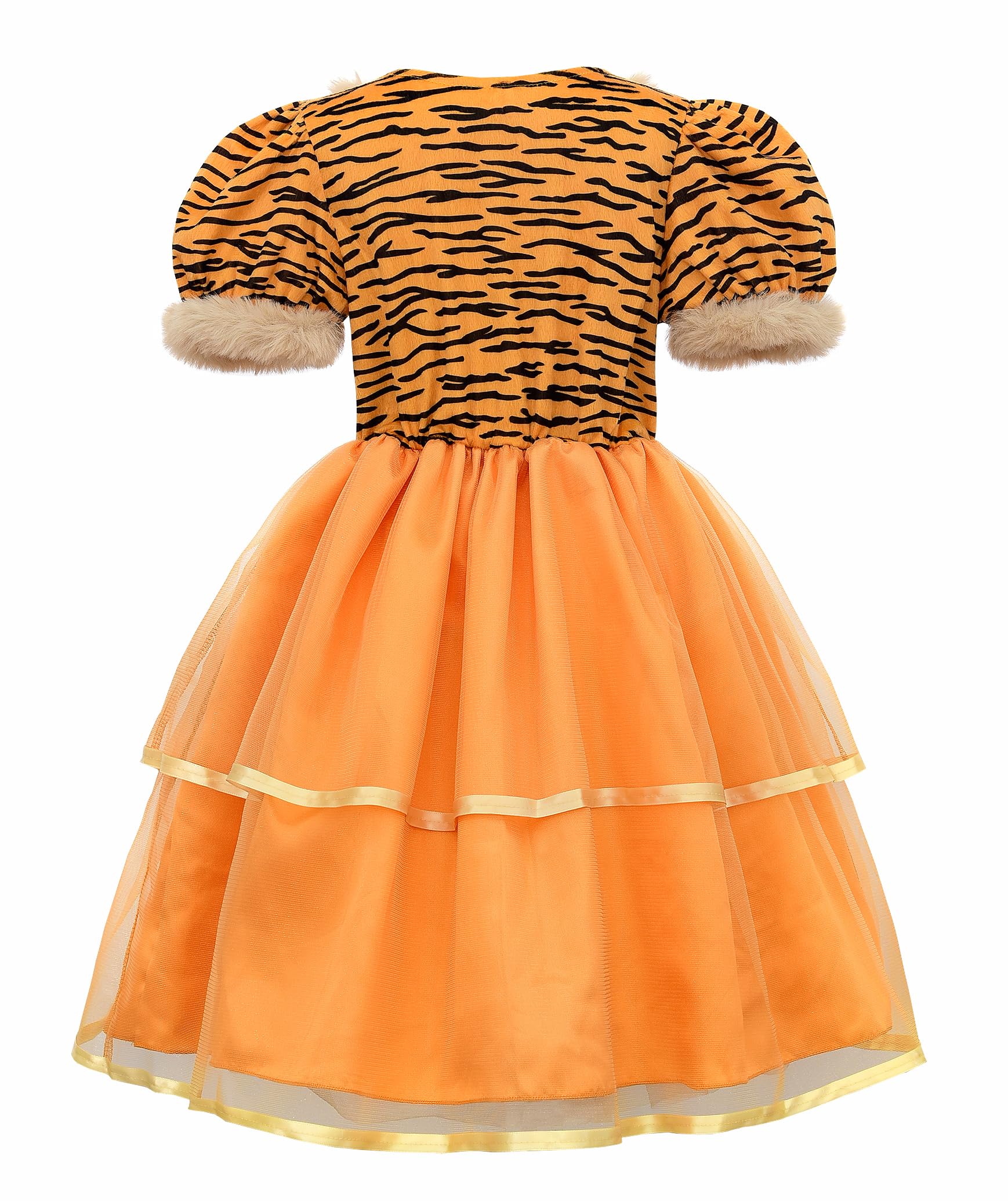 ReliBeauty Disfraz Tigre Niña Traje Tigresa Vestido de Animales con Cola Orejas y Manguitos Carnaval Halloween