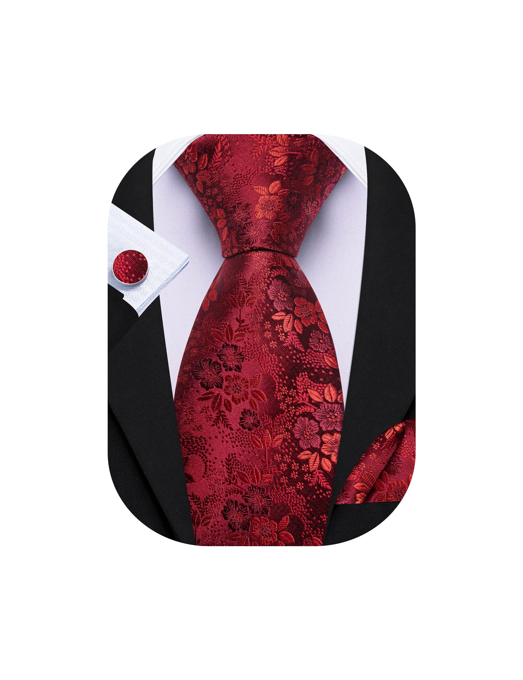 Barry.Wang Men Tie Set Floral Paisley Silk Necktie Pocket Square Cufflinks