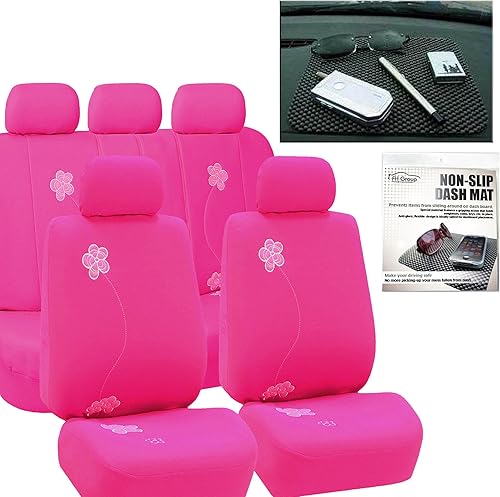 FH Group Juego completo de fundas de asiento de automóvil, fundas de asiento de automóvil, bolsas de aire y fundas de asiento trasero dividido para