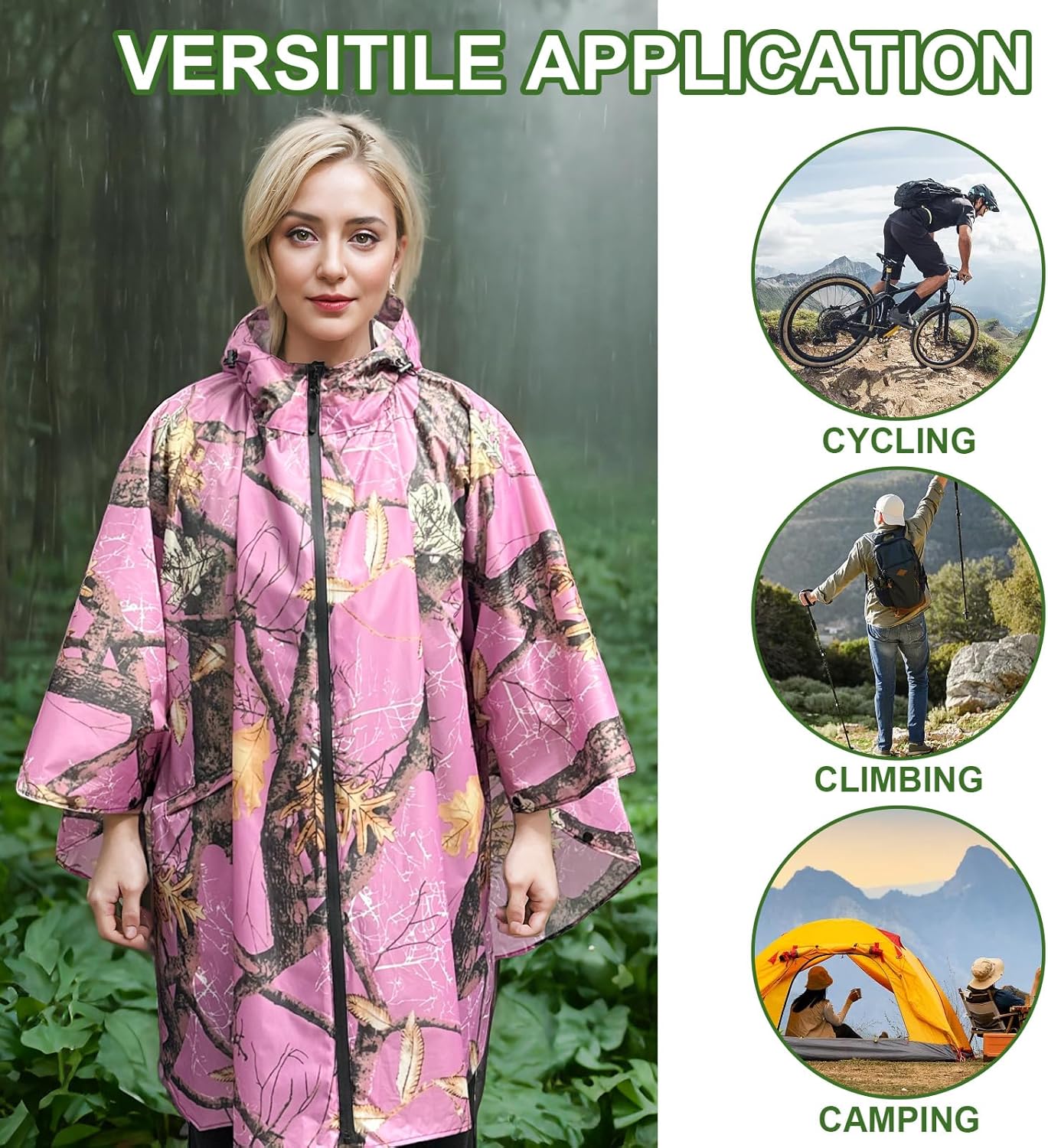 Hooded Rain Ponchos for Adult - Rain Coat and Rain Jacket with Waterproof Pocket and Zipper - Image 7