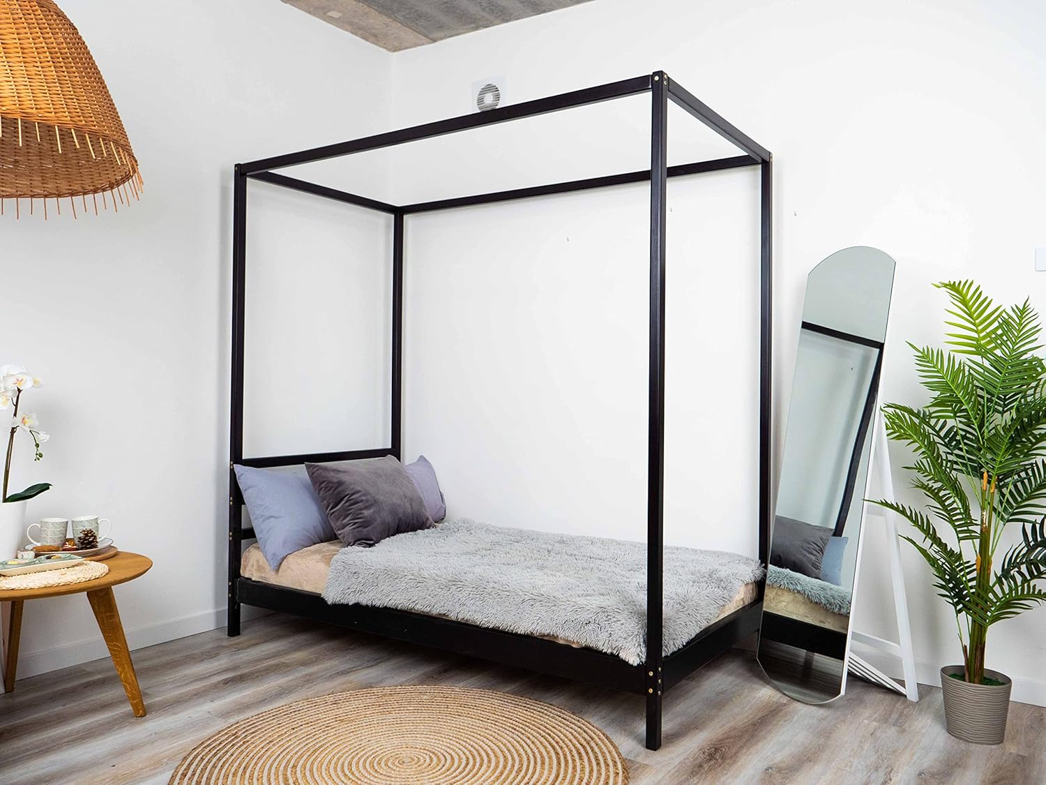 BUSY WOOD Canopy Bedframe for Toddler - Wooden Kids Canopy Bed - Teen Sleeping Place Canopy - Montessori Bed Frame - Kids Bedframe for Girls and Boys - Toddler - Scandinavian - Poster Bed (Model 8)