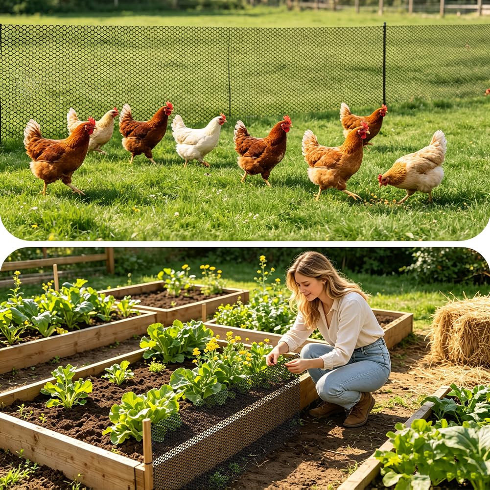 AHANDMAKER Rouleau de grillage en plastique avec 120 attaches de câbles pour protection de lapin, volaille et protection des plantes, 15,2 x 40,6 cm, noir