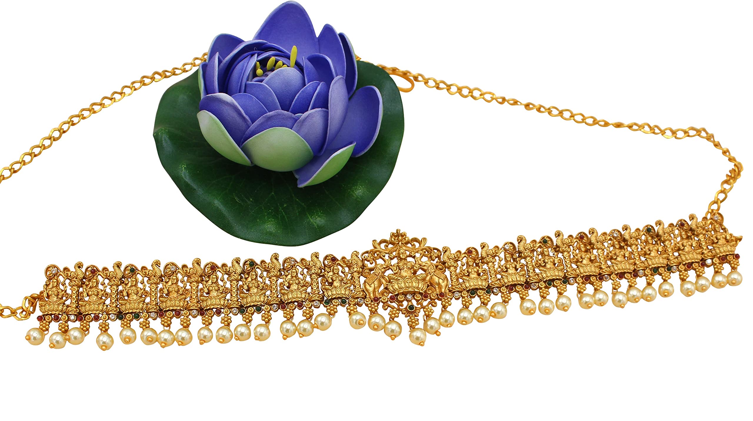 NAGNESHI ART Multicolor Gold Plated Alloy Belly Chains & Kamarband for Women & Girls - Ethnic Jewelry Set-image-24