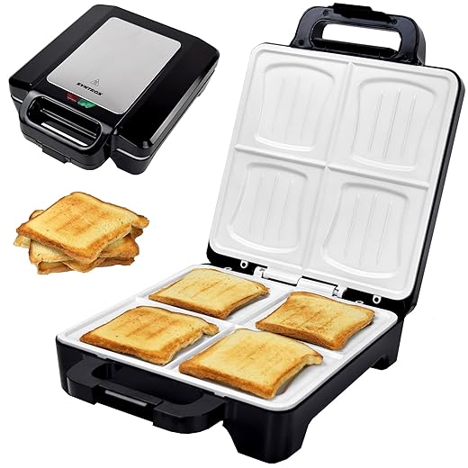 Syntrox Germany 1600 Watt XLC Muschel Sandwichmaker mit Keramikbeschichtung zur Herstellung von 4 Sandwiches gleichzeitig